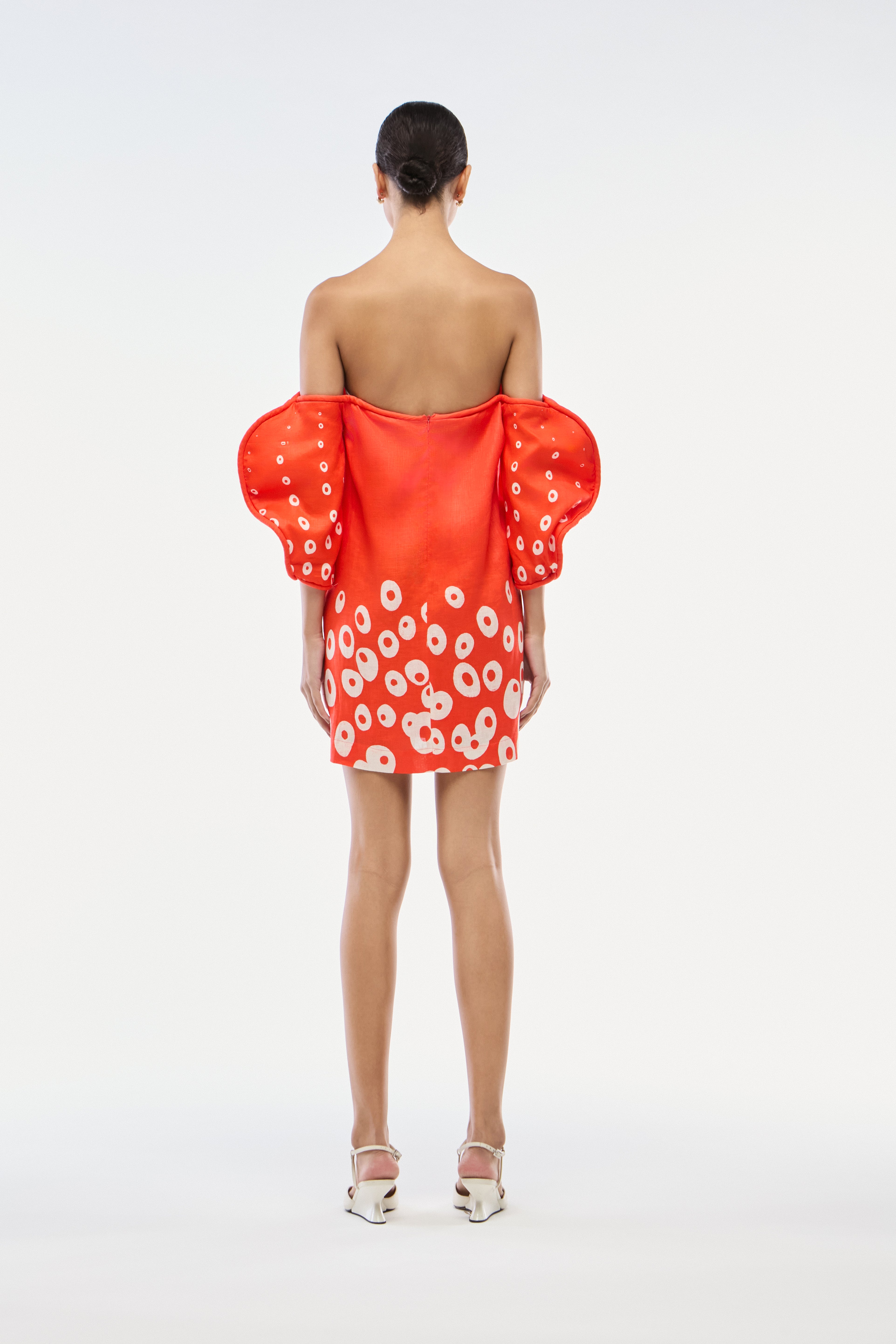 VESTIDO CURTO LINHO BOLHAS VERMELHO