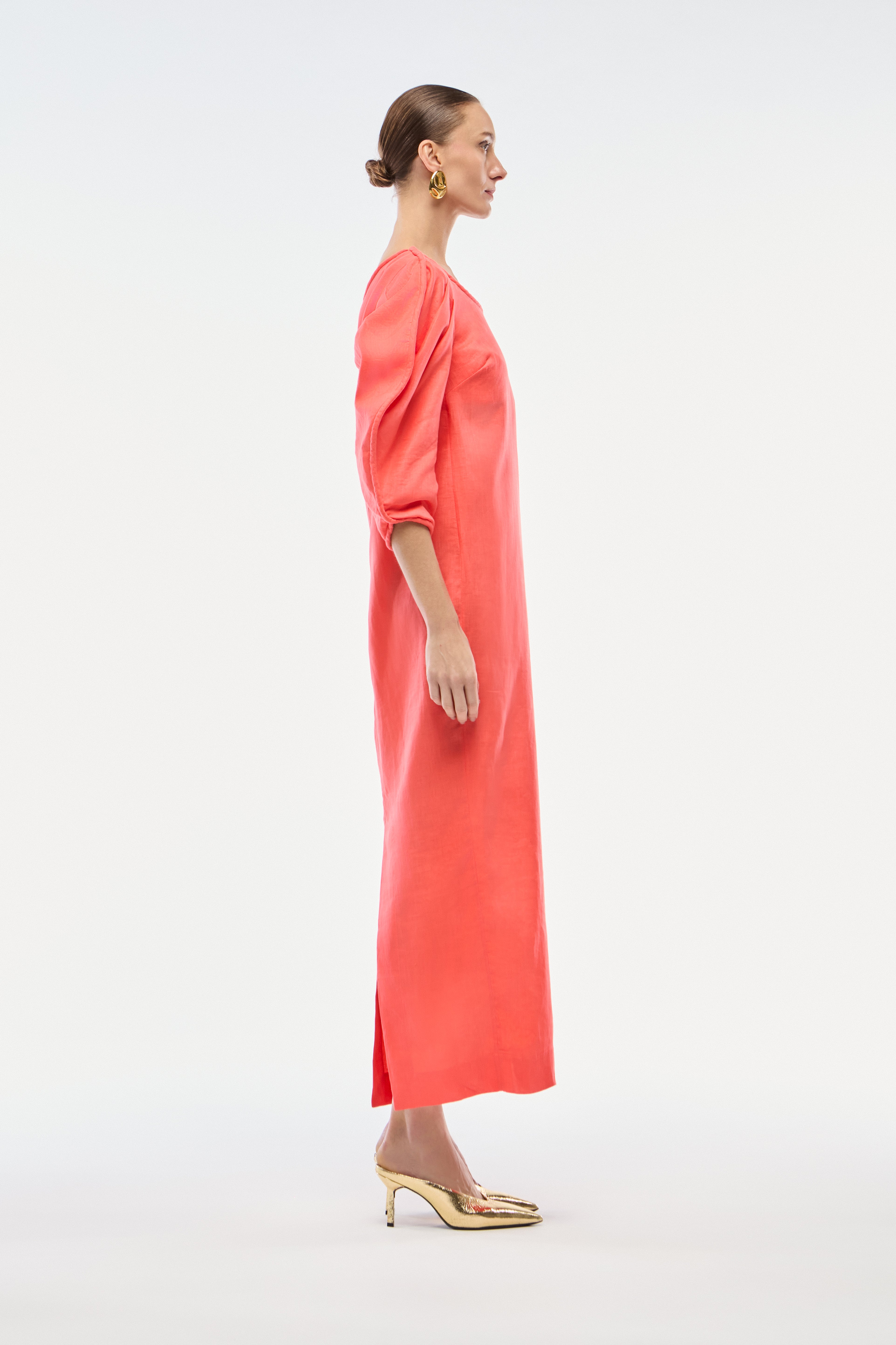 VESTIDO LONGO LINHO OMBRO SÓ VERMELHO
