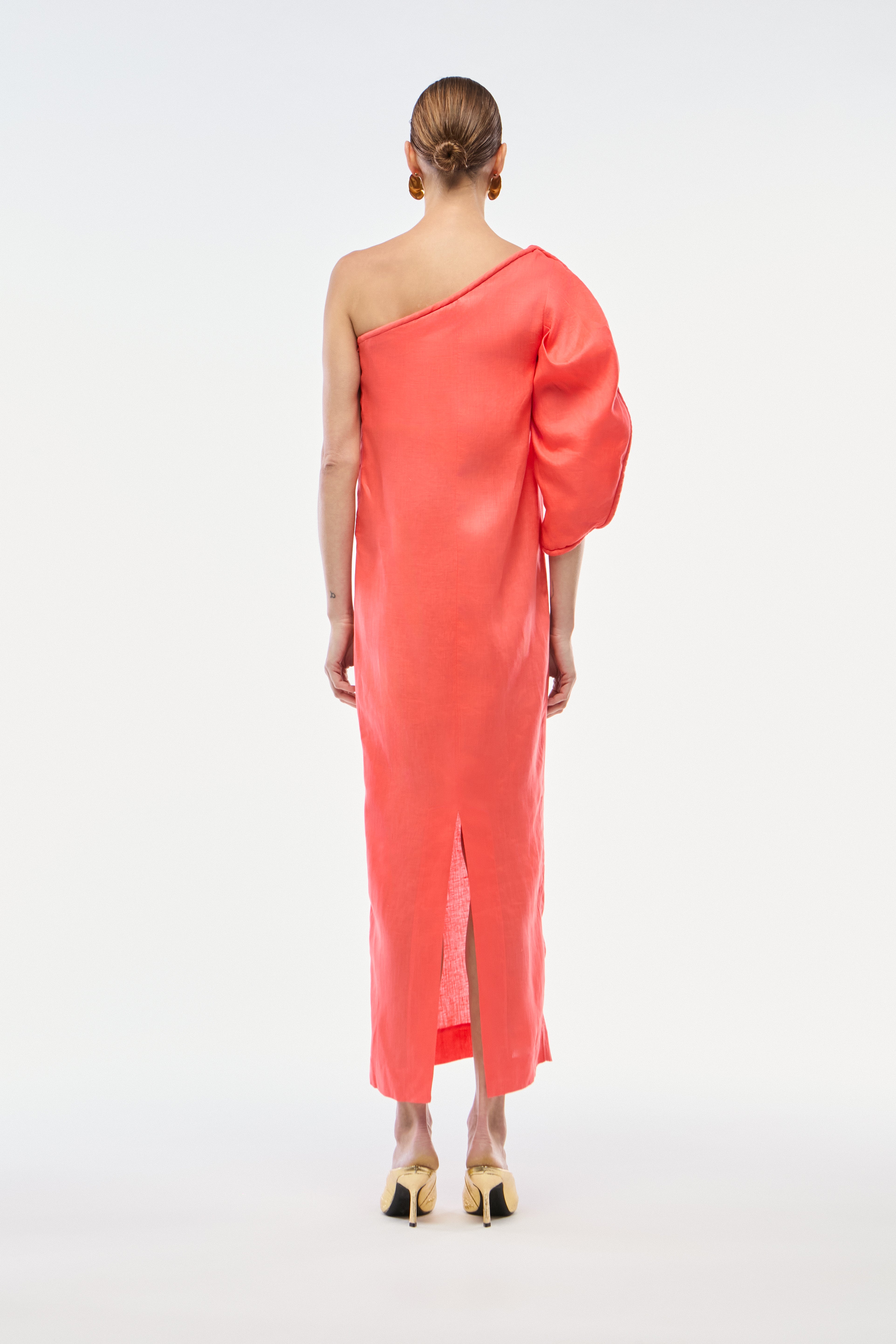 VESTIDO LONGO LINHO OMBRO SÓ VERMELHO