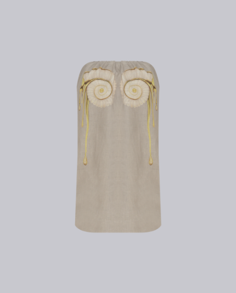 VESTIDO CURTO LINHO SEM ALÇA CARACOL CINZA