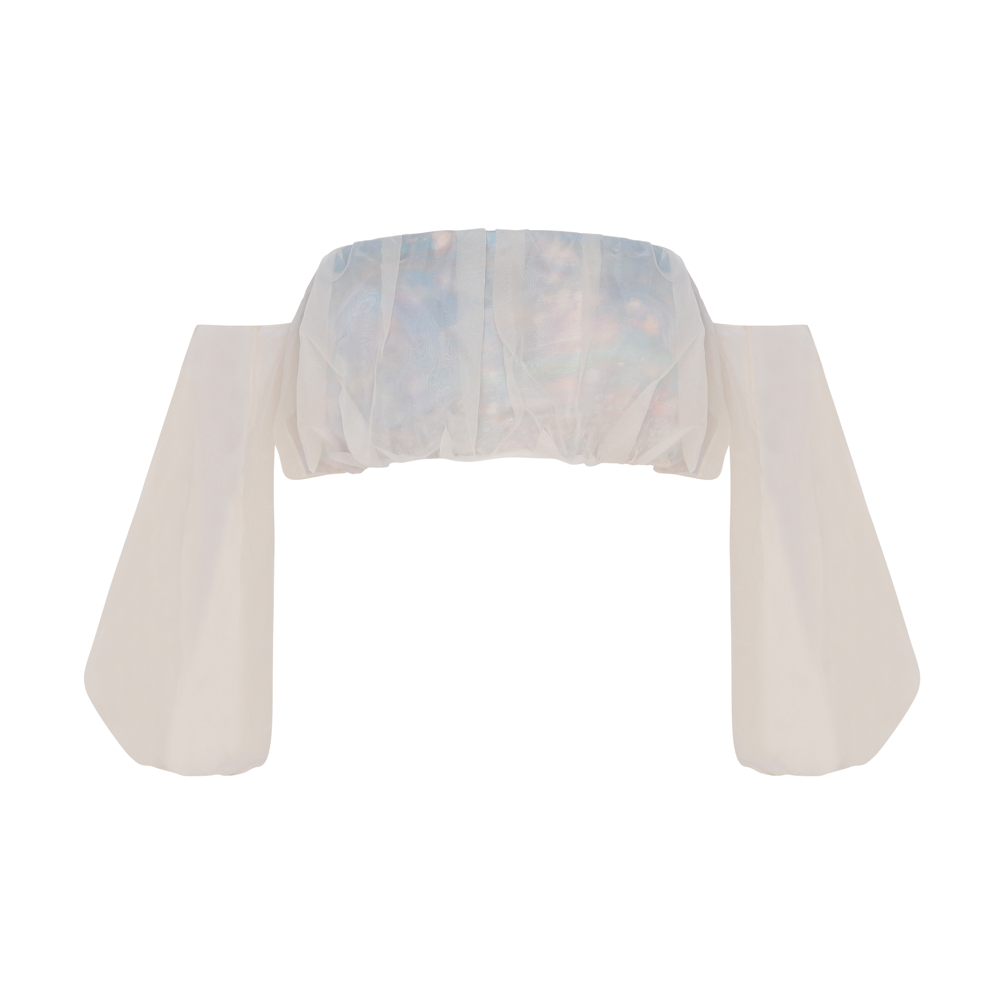 TOP MANGAS CROPPED ORGANZA OVO AZUL
