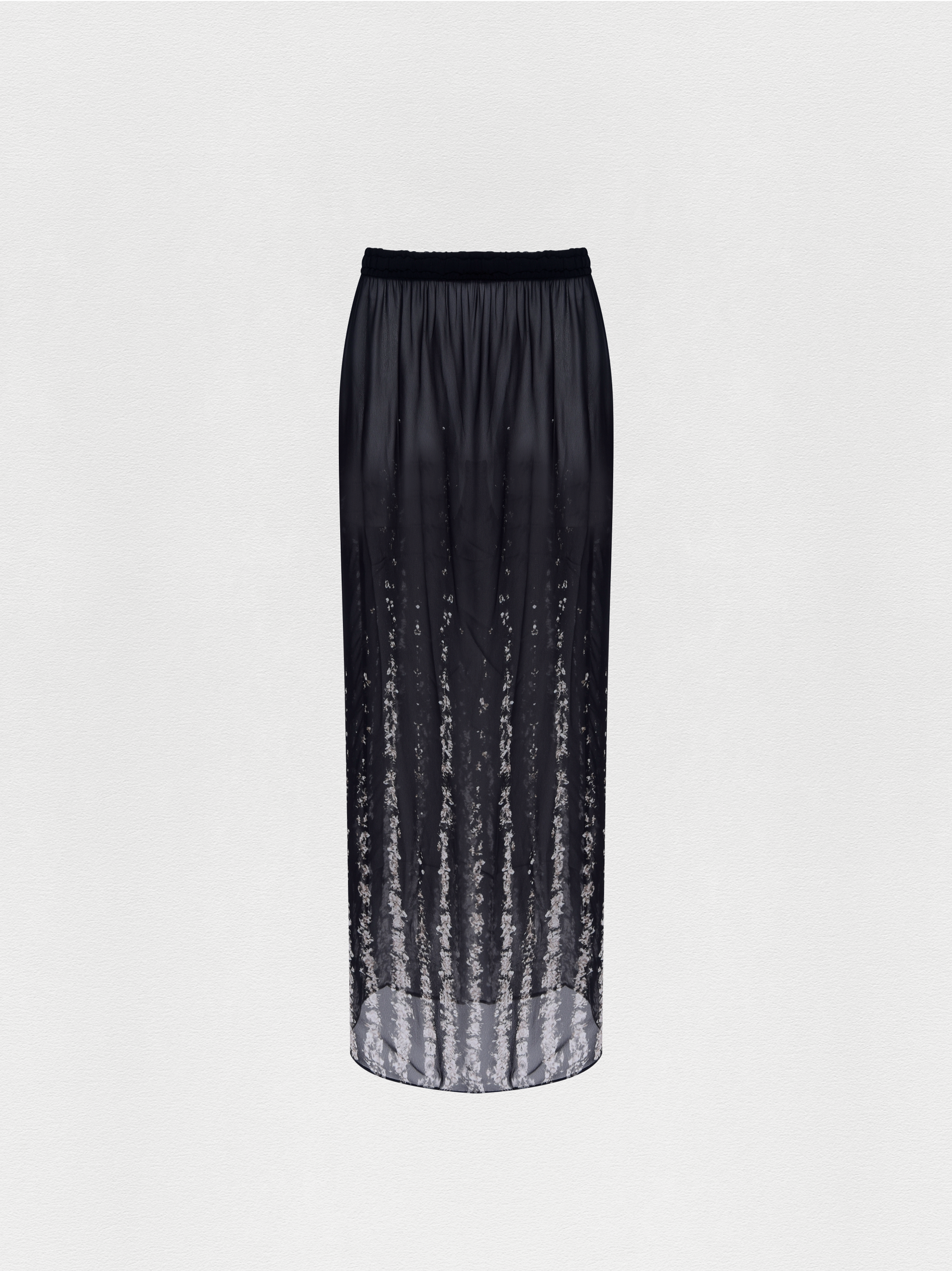SAIA MIDI GEORGETTE BOLHAS PRETO