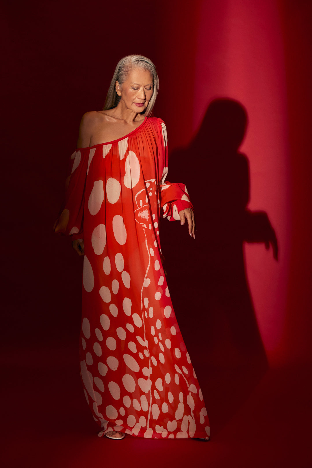 VESTIDO LONGO GEORGETTE BOLHAS VERMELHO