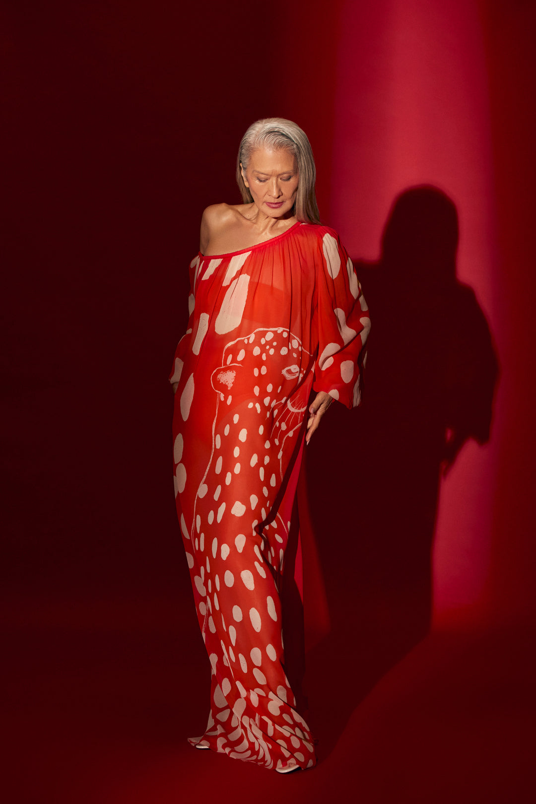 VESTIDO LONGO GEORGETTE BOLHAS VERMELHO