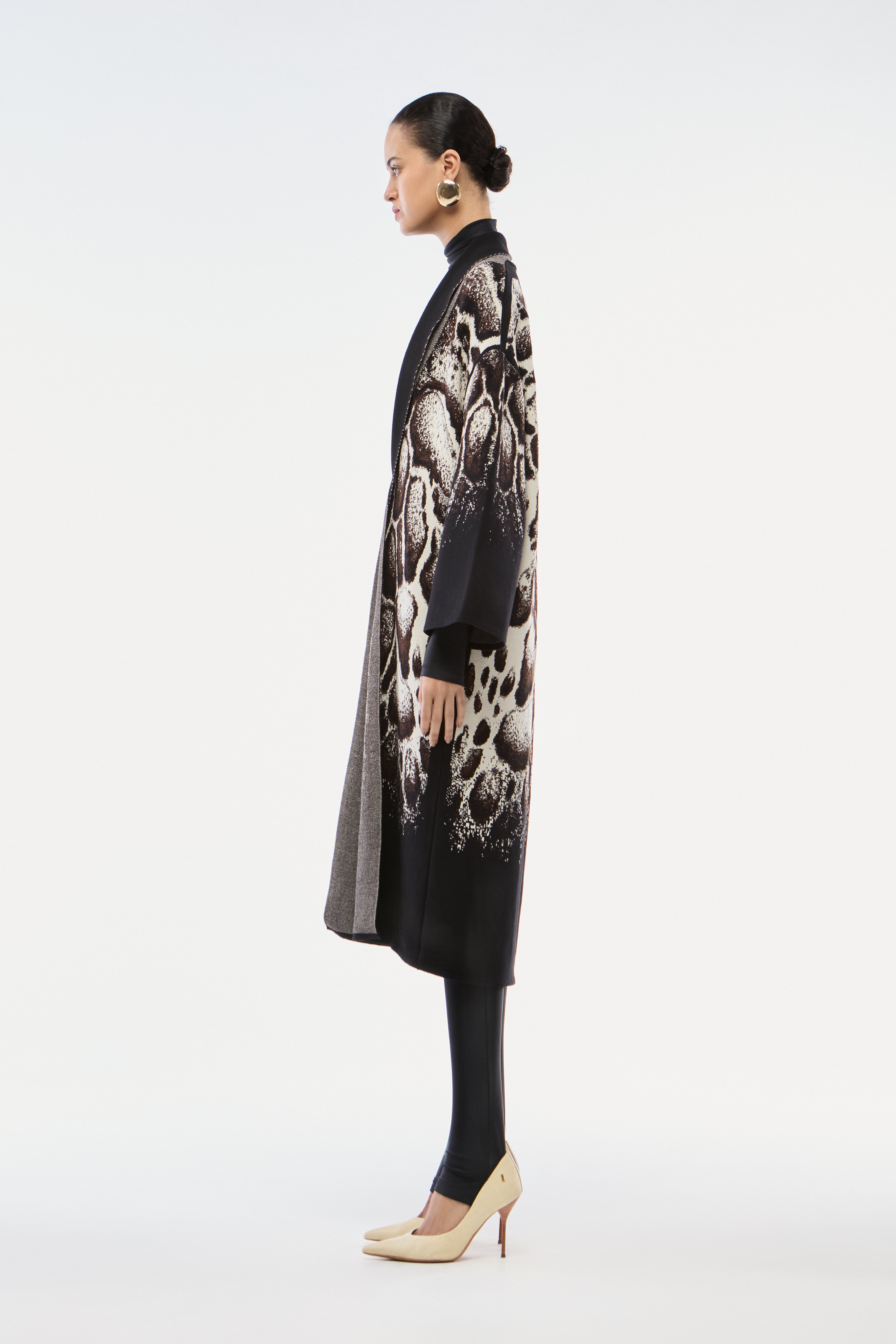 CASACO LONGO TRICOT JACQUARD SKIN NATURAL