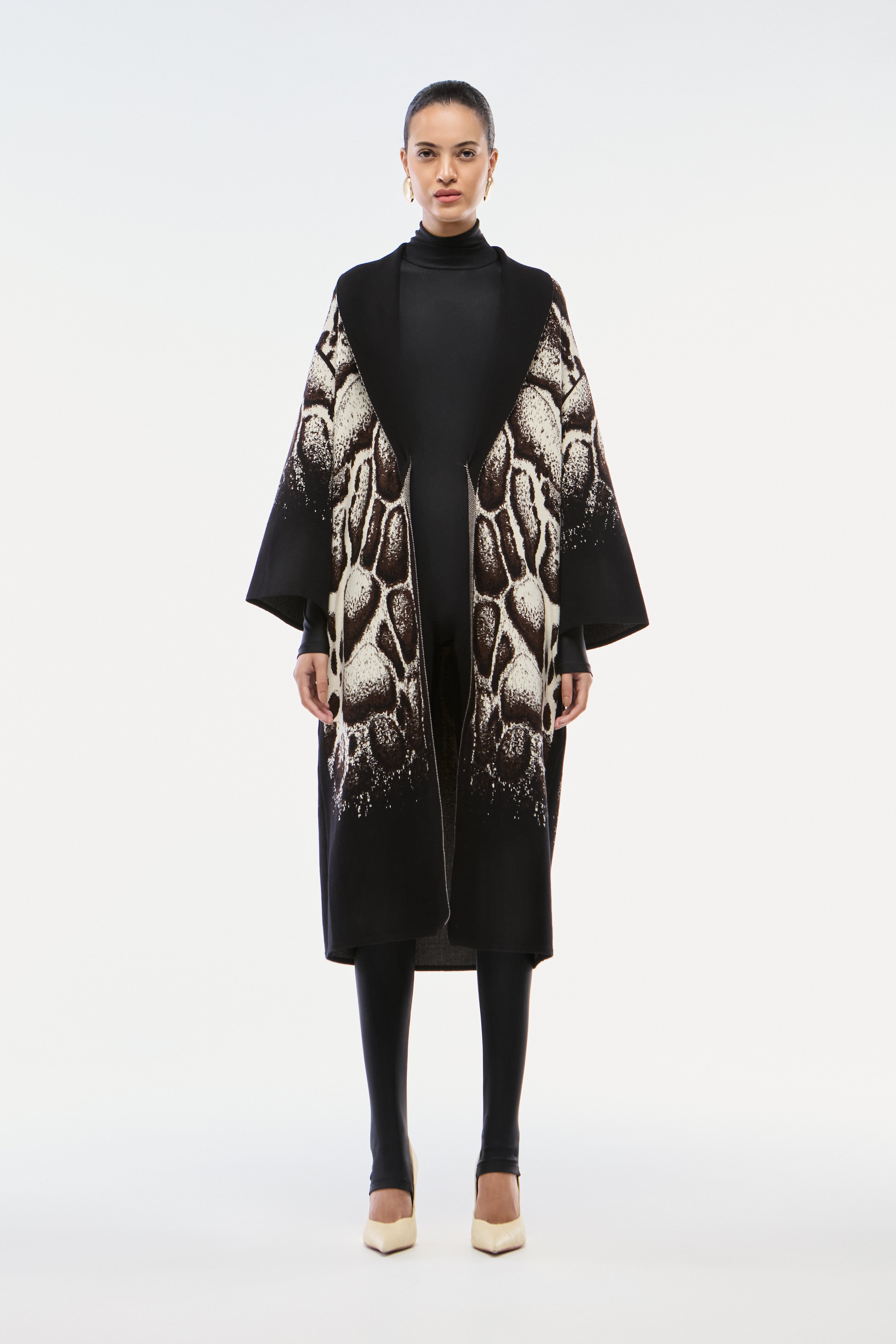 CASACO LONGO TRICOT JACQUARD SKIN NATURAL