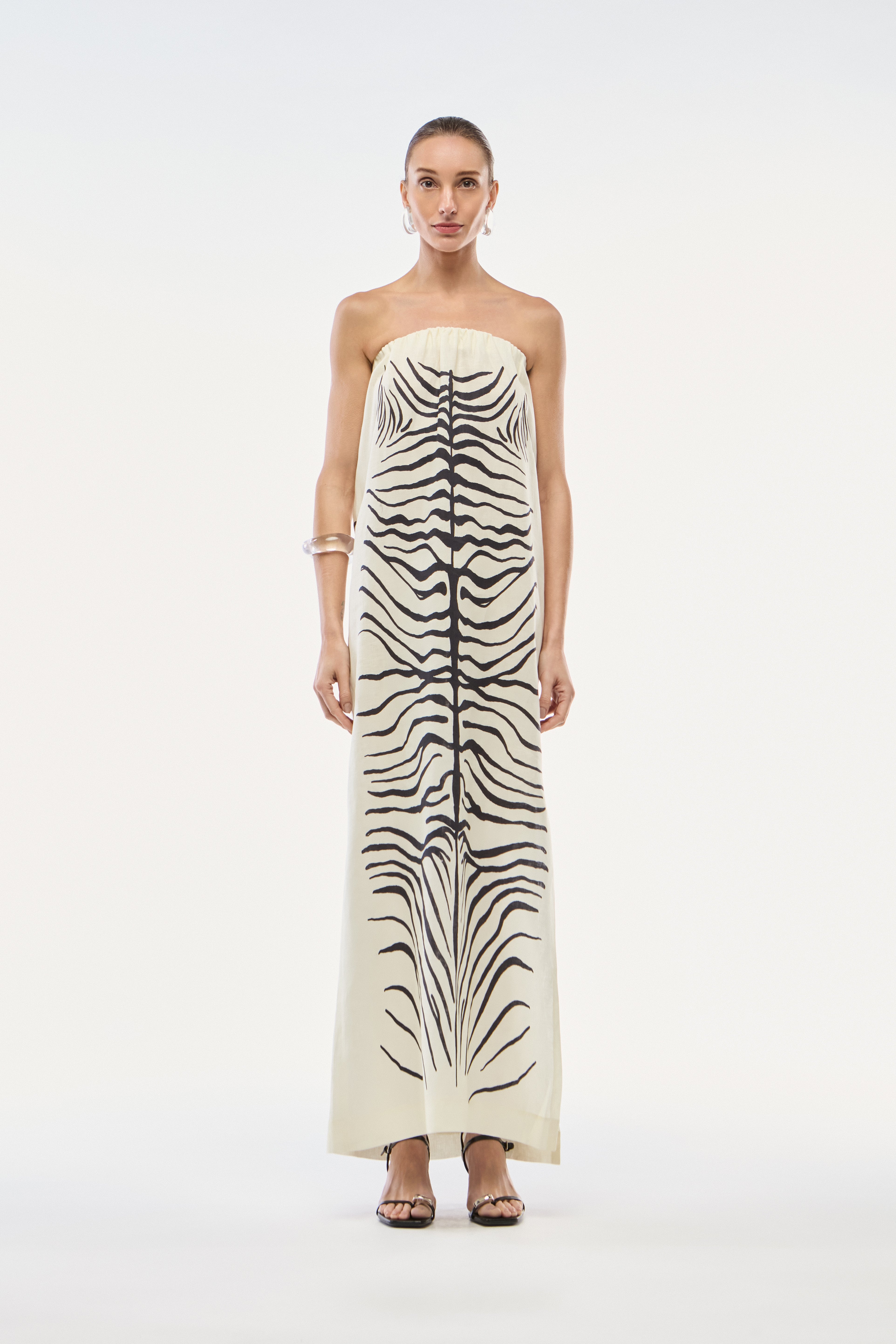 VESTIDO SEM ALÇA LINHO ZEBRA MONO PRETO