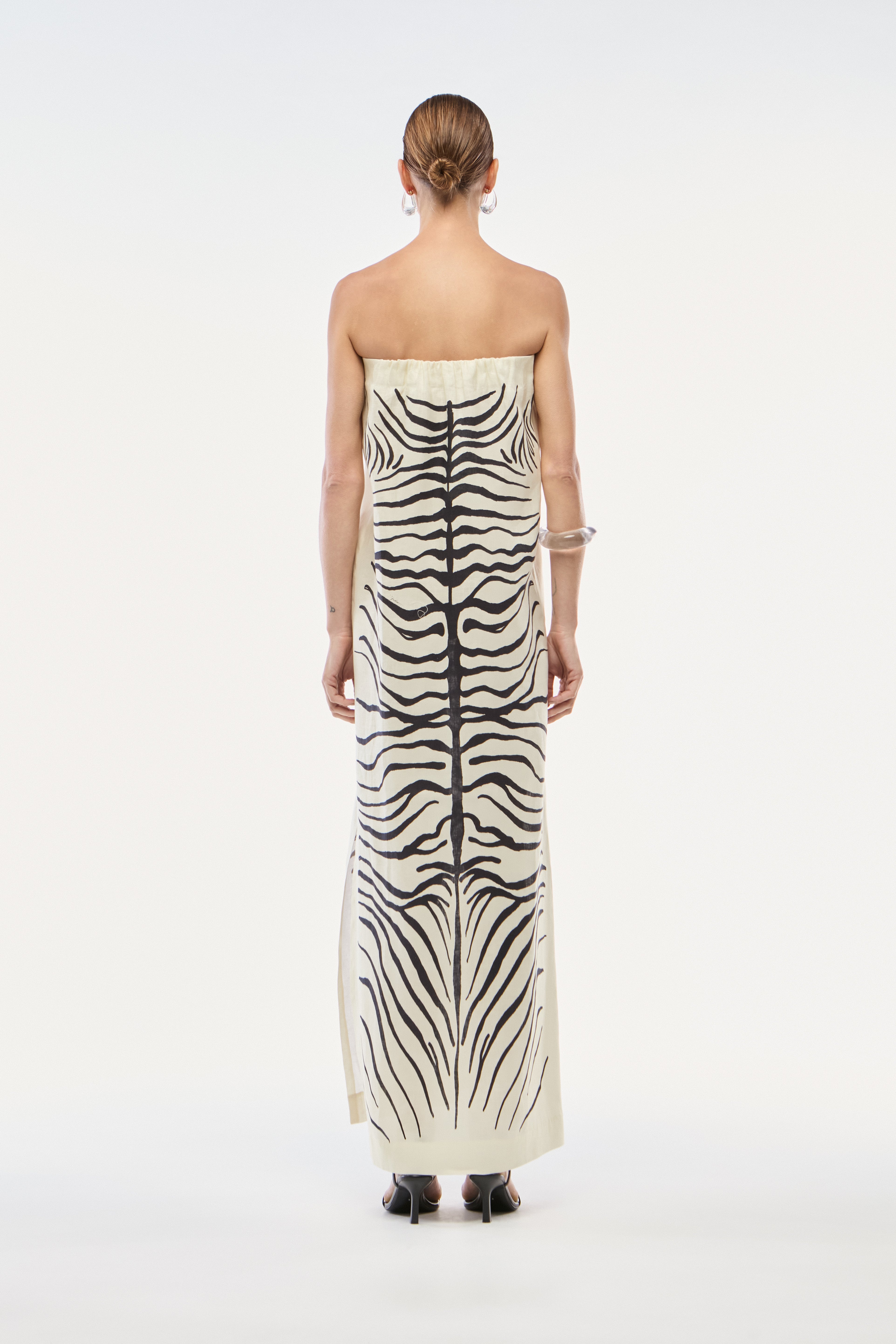 VESTIDO SEM ALÇA LINHO ZEBRA MONO PRETO