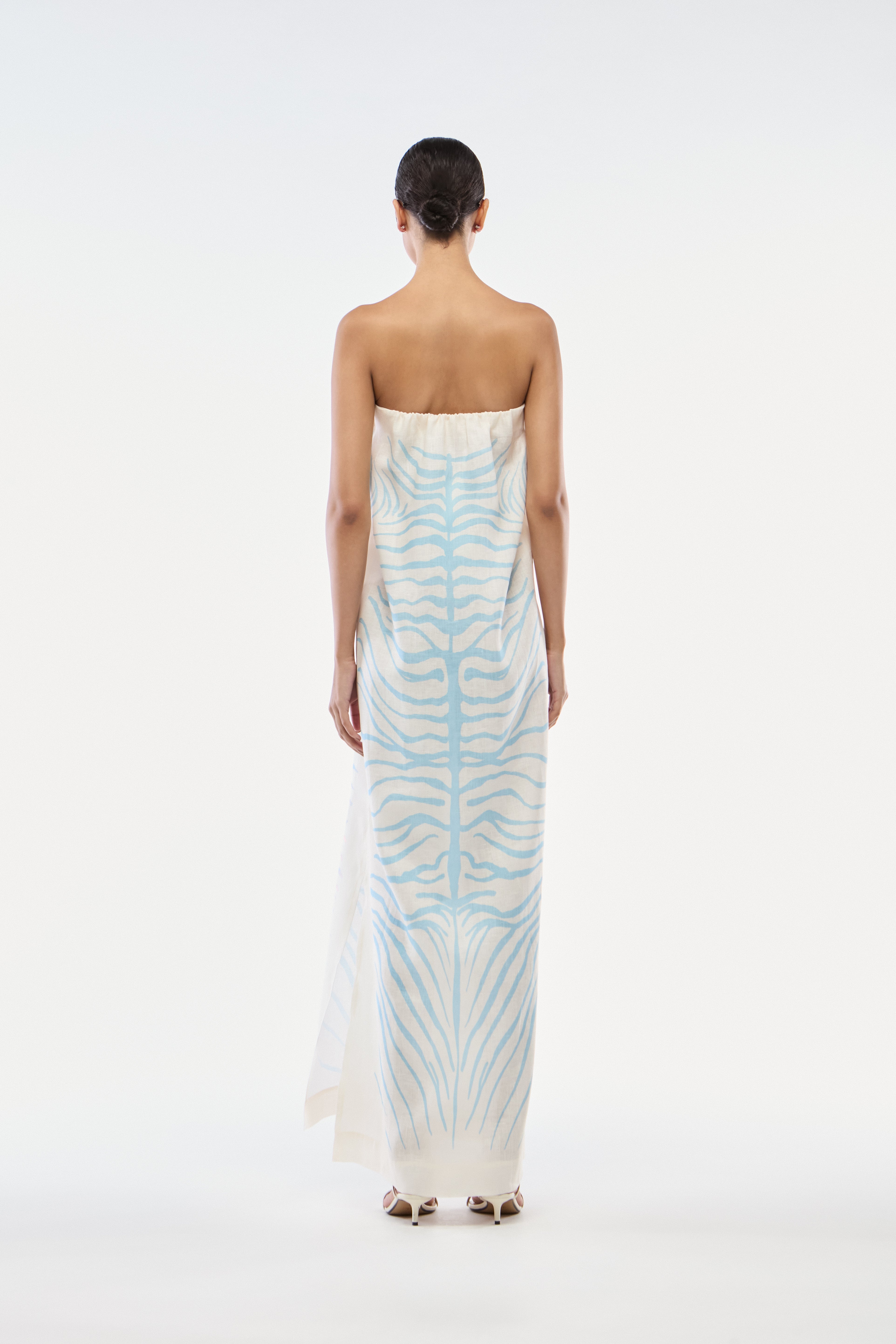 VESTIDO SEM ALÇA LINHO ZEBRA MONO AZUL SKY