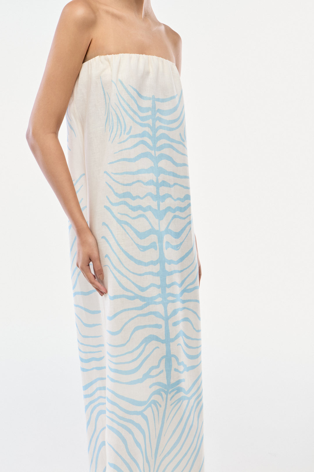 VESTIDO SEM ALÇA LINHO ZEBRA MONO AZUL SKY
