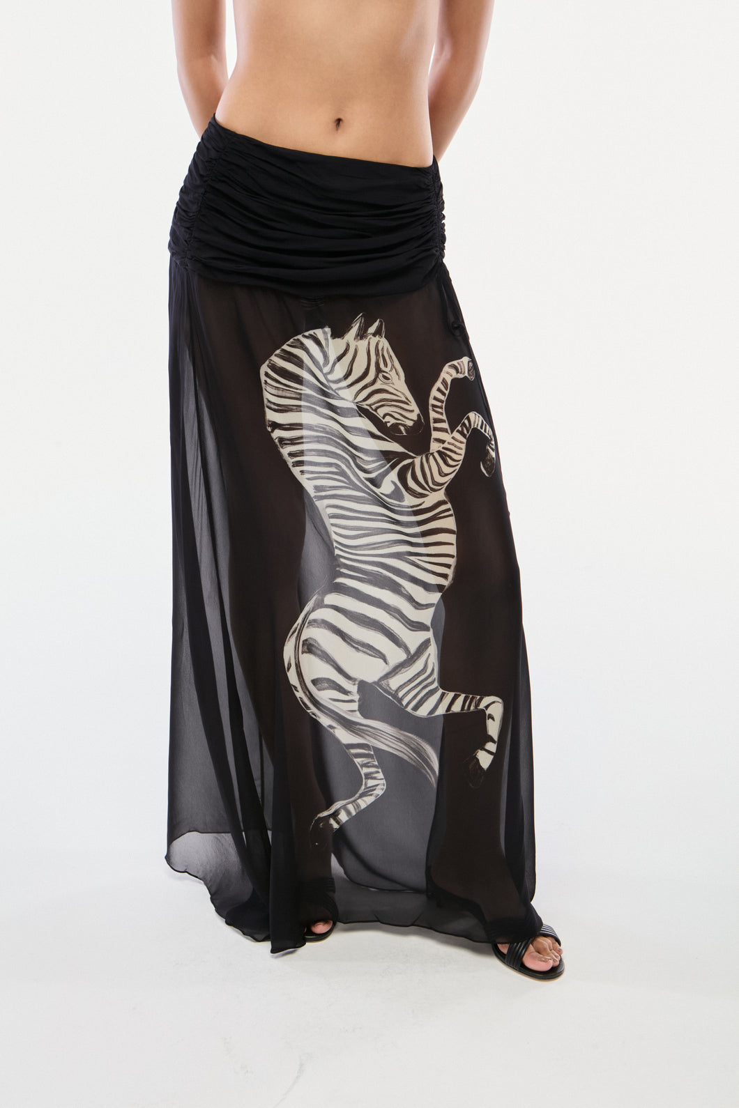 SAIA LONGA GEORGETTE ZEBRA NATURE PRETO