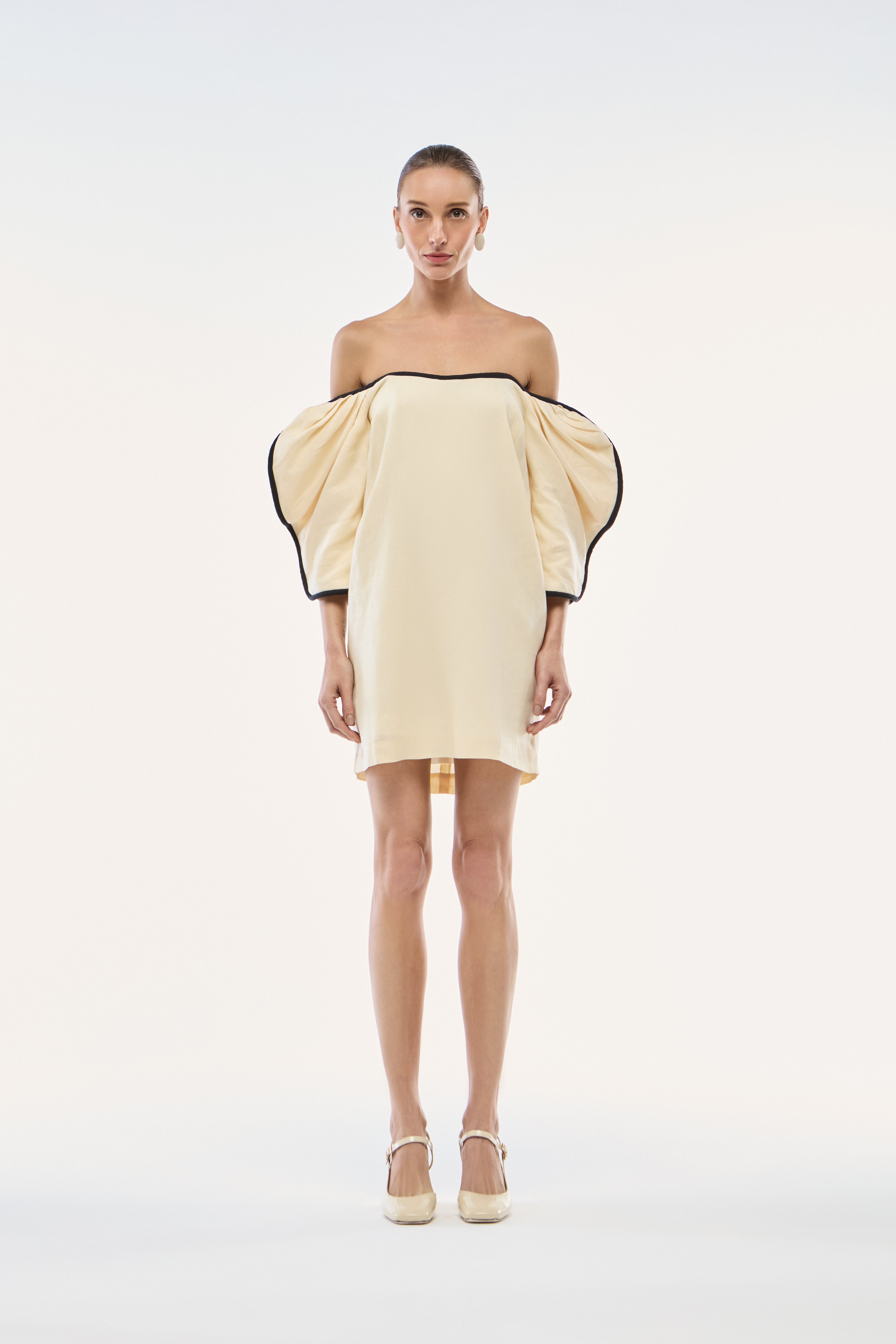 VESTIDO CURTO LINHO OFF-WHITE