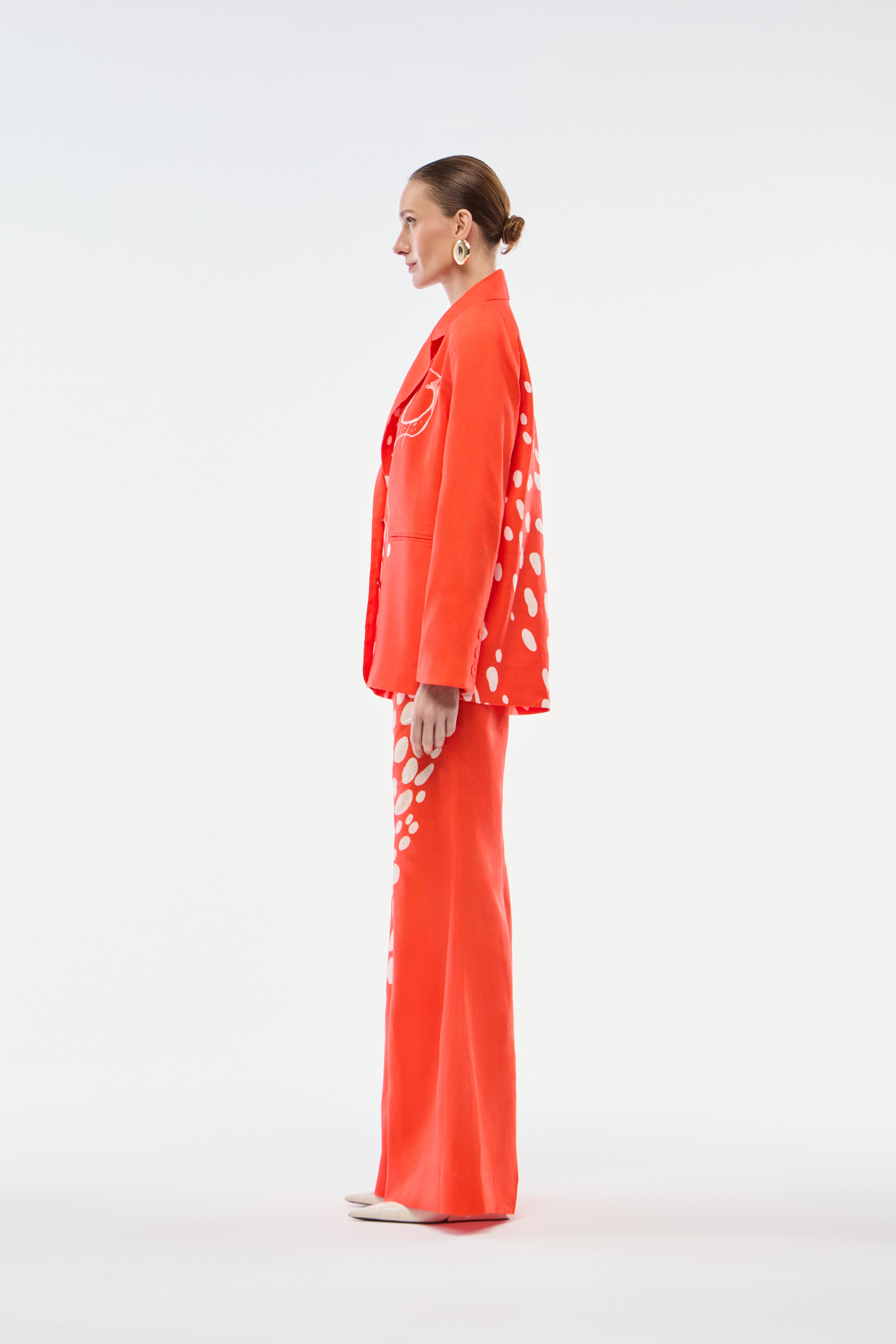 CALÇA PANTALONA LINHO BOLHAS VERMELHO
