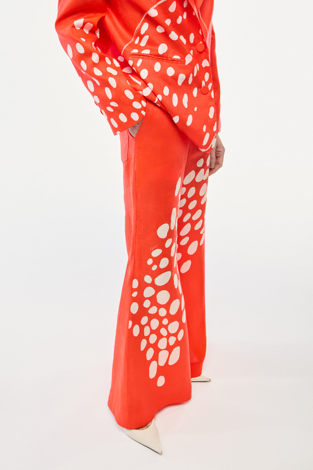 CALÇA PANTALONA LINHO BOLHAS VERMELHO
