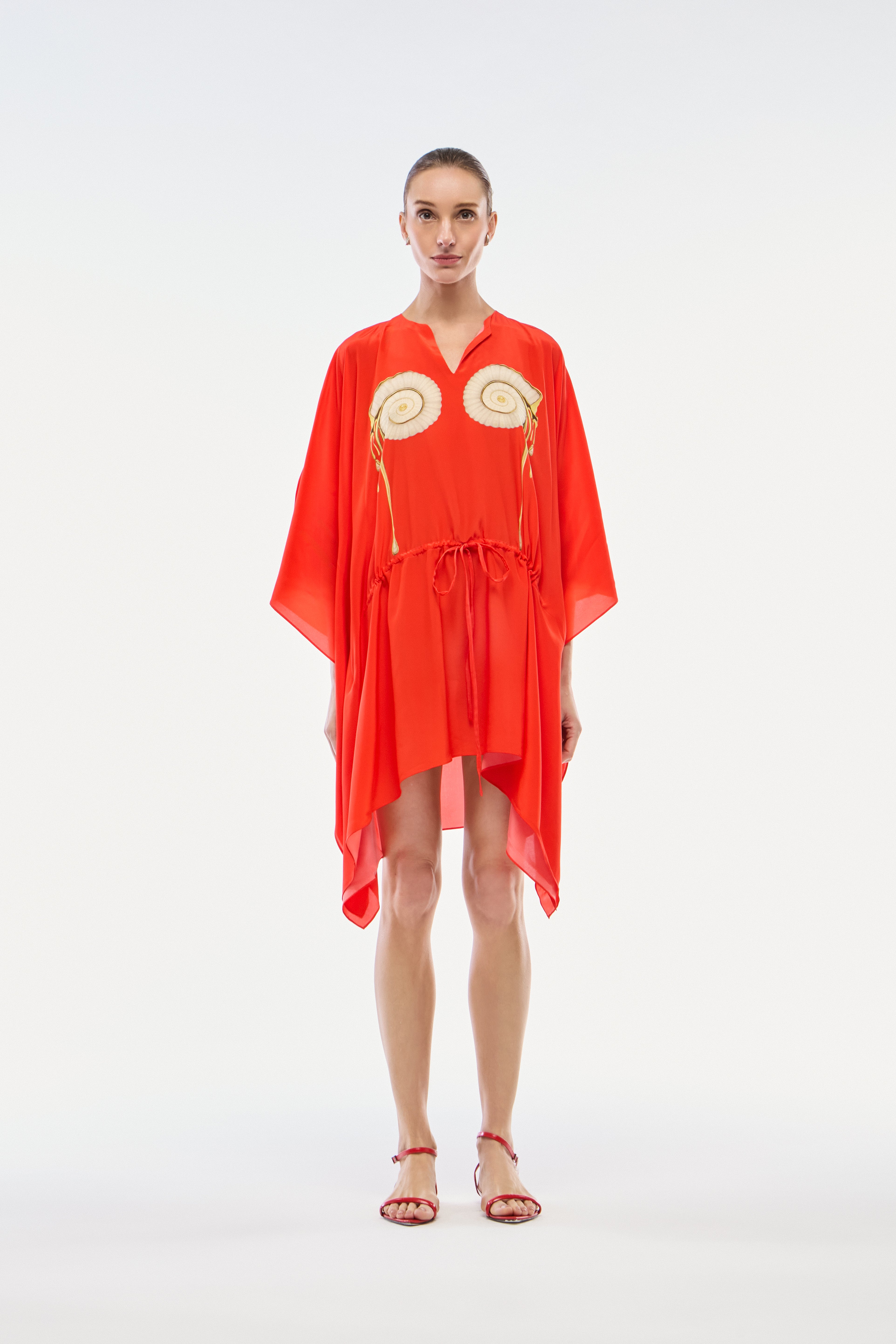 KAFTAN CURTO SEDA CARACOL VERMELHO