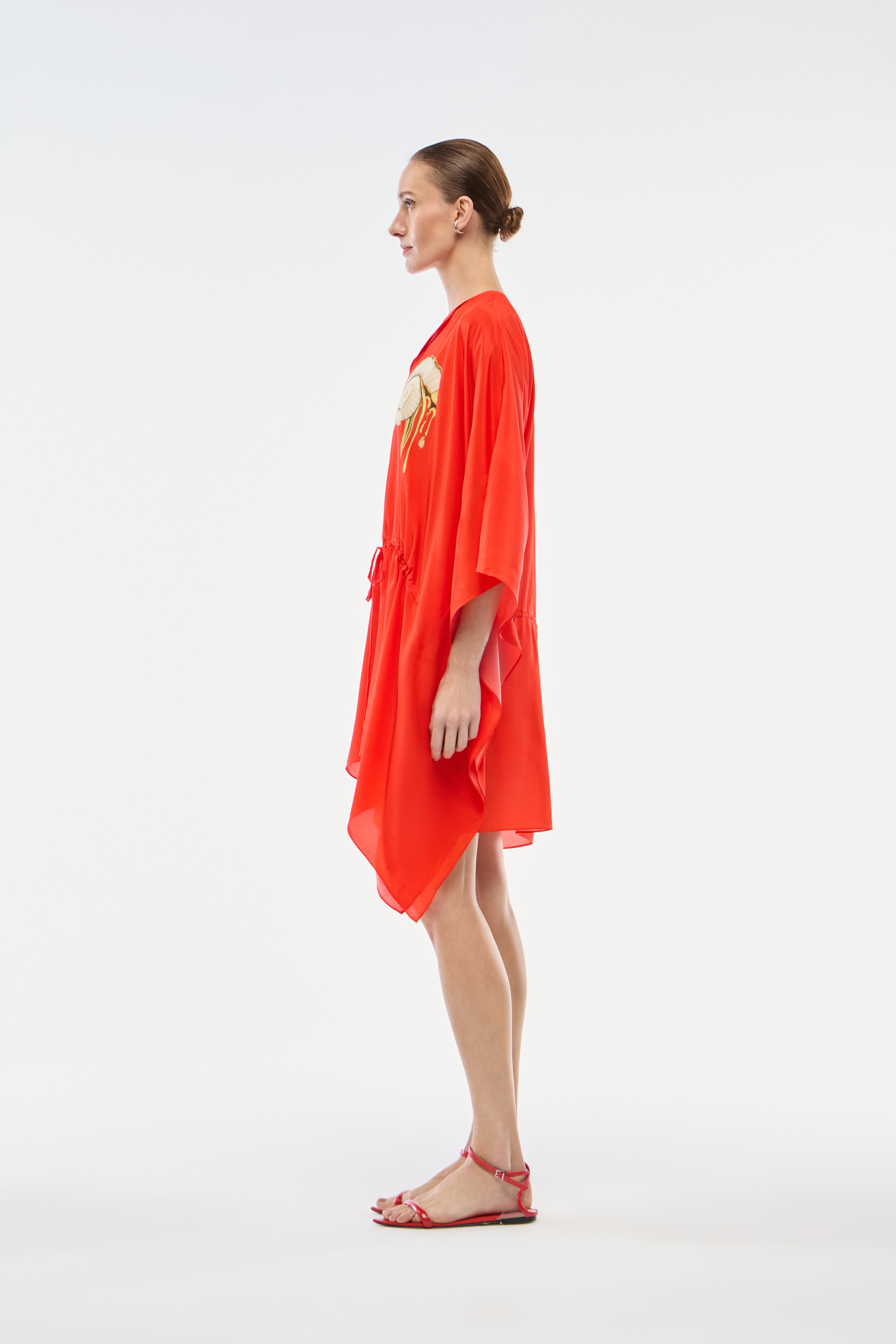 KAFTAN CURTO SEDA CARACOL VERMELHO