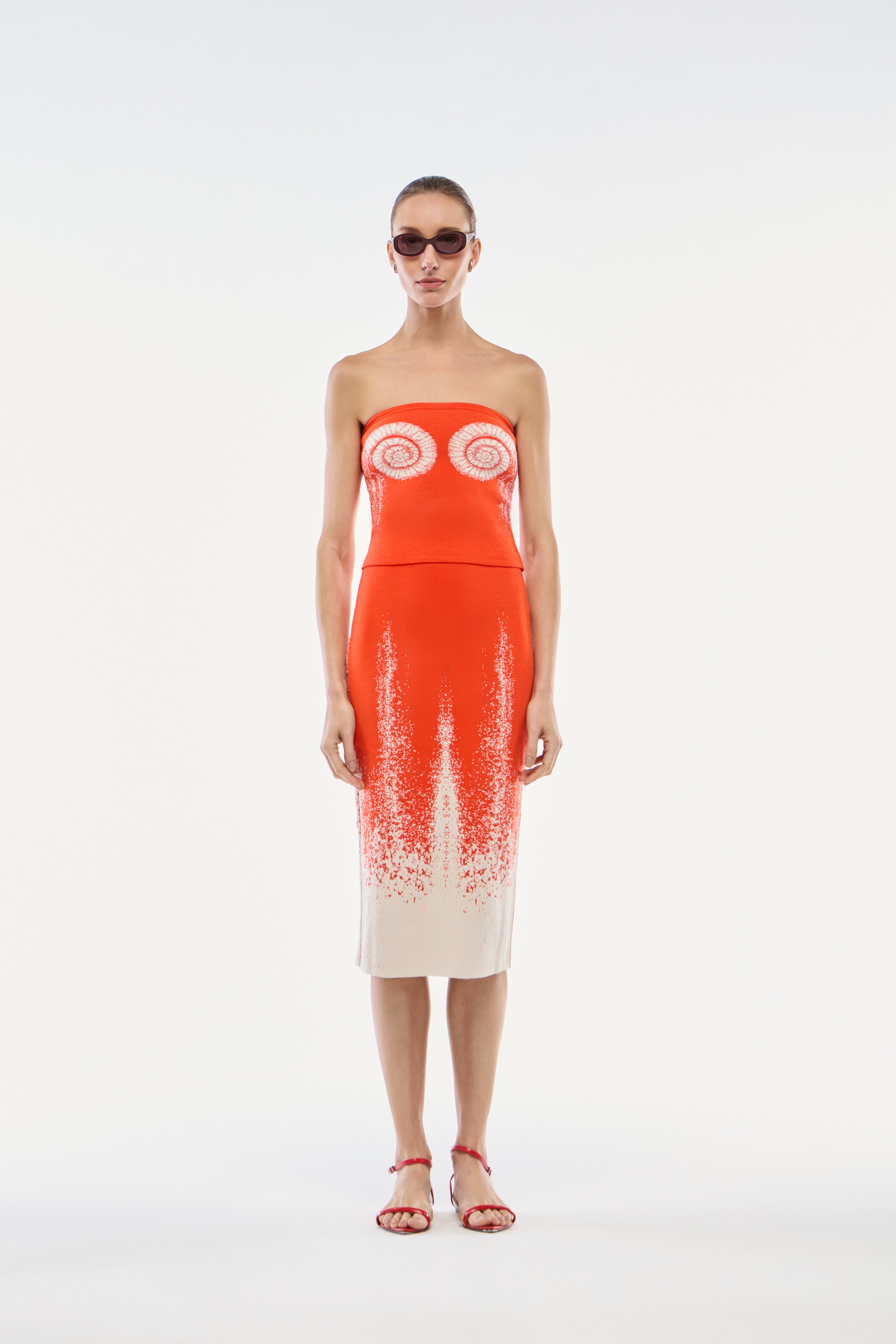 SAIA MIDI TRICOT CARACOL VERMELHO