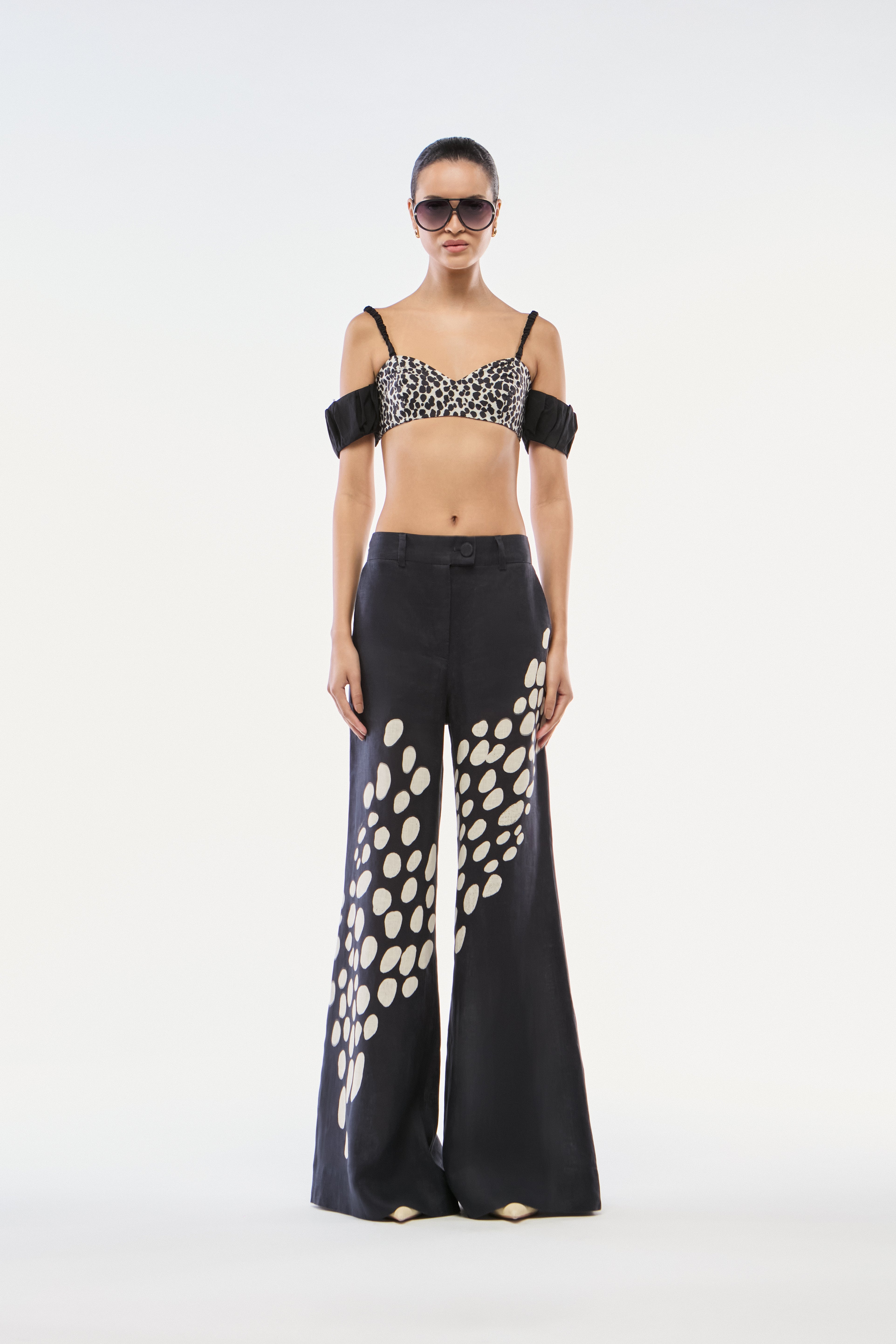 CALÇA PANTALONA LINHO BOLHAS PRETO