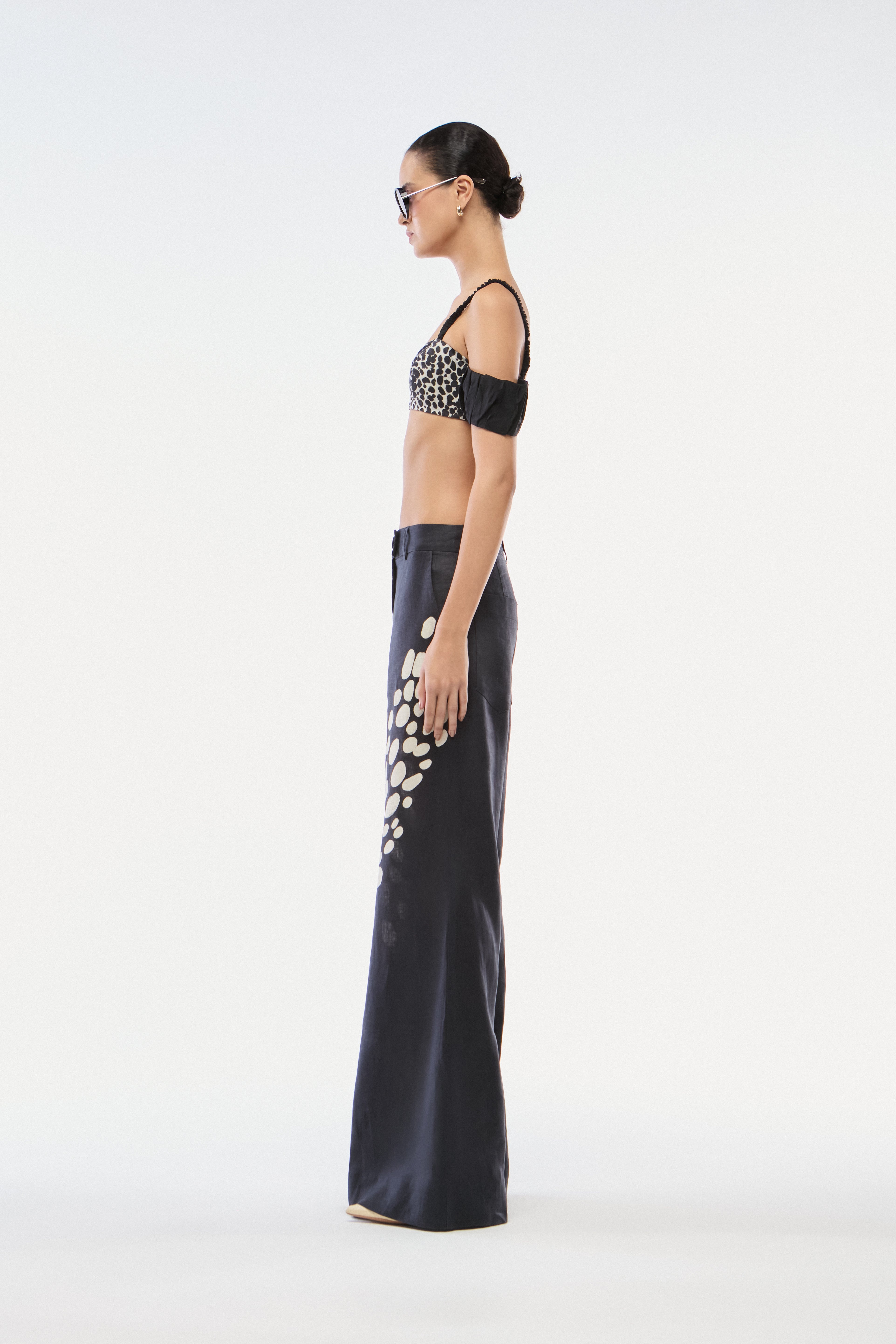 CALÇA PANTALONA LINHO BOLHAS PRETO