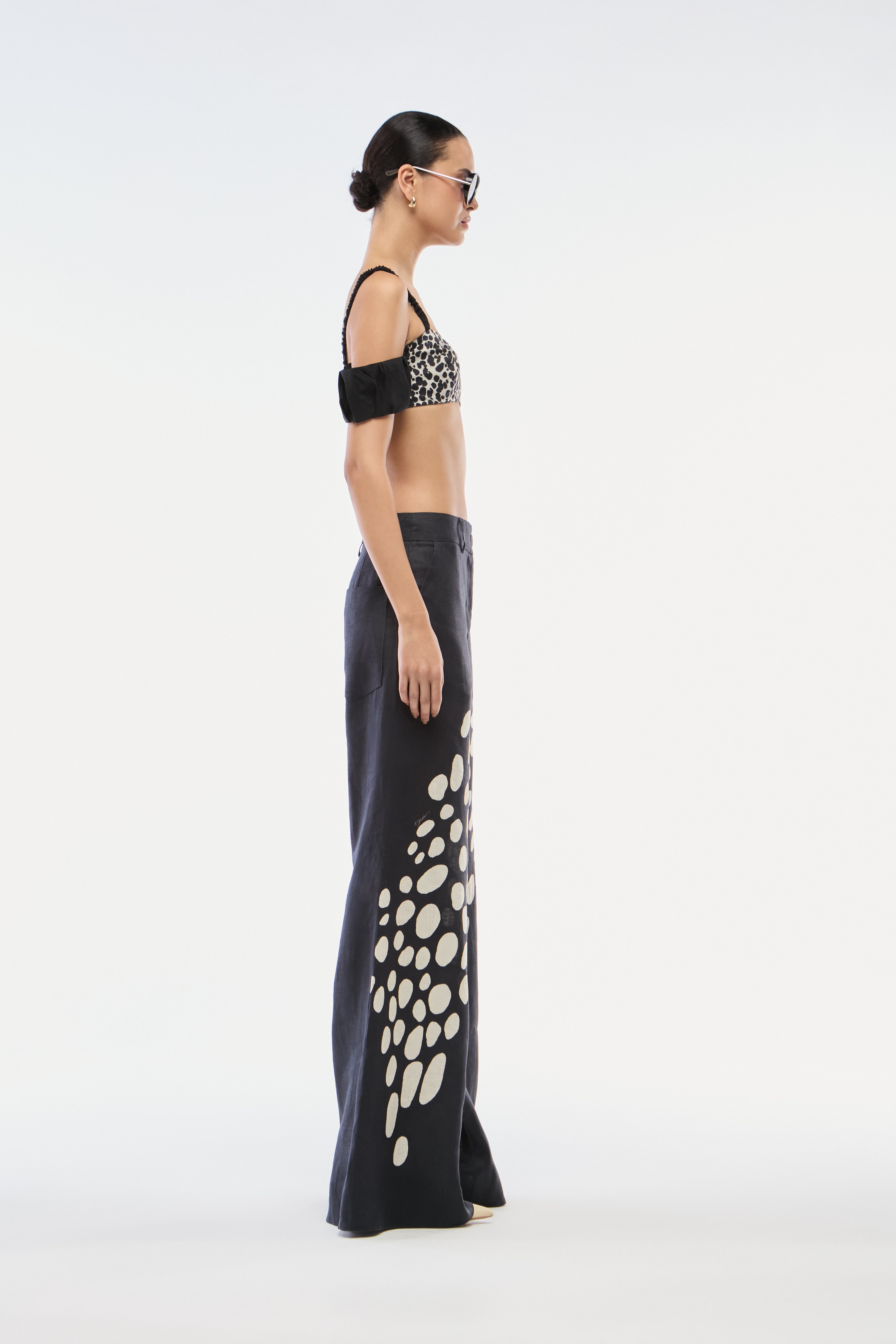 CALÇA PANTALONA LINHO BOLHAS PRETO
