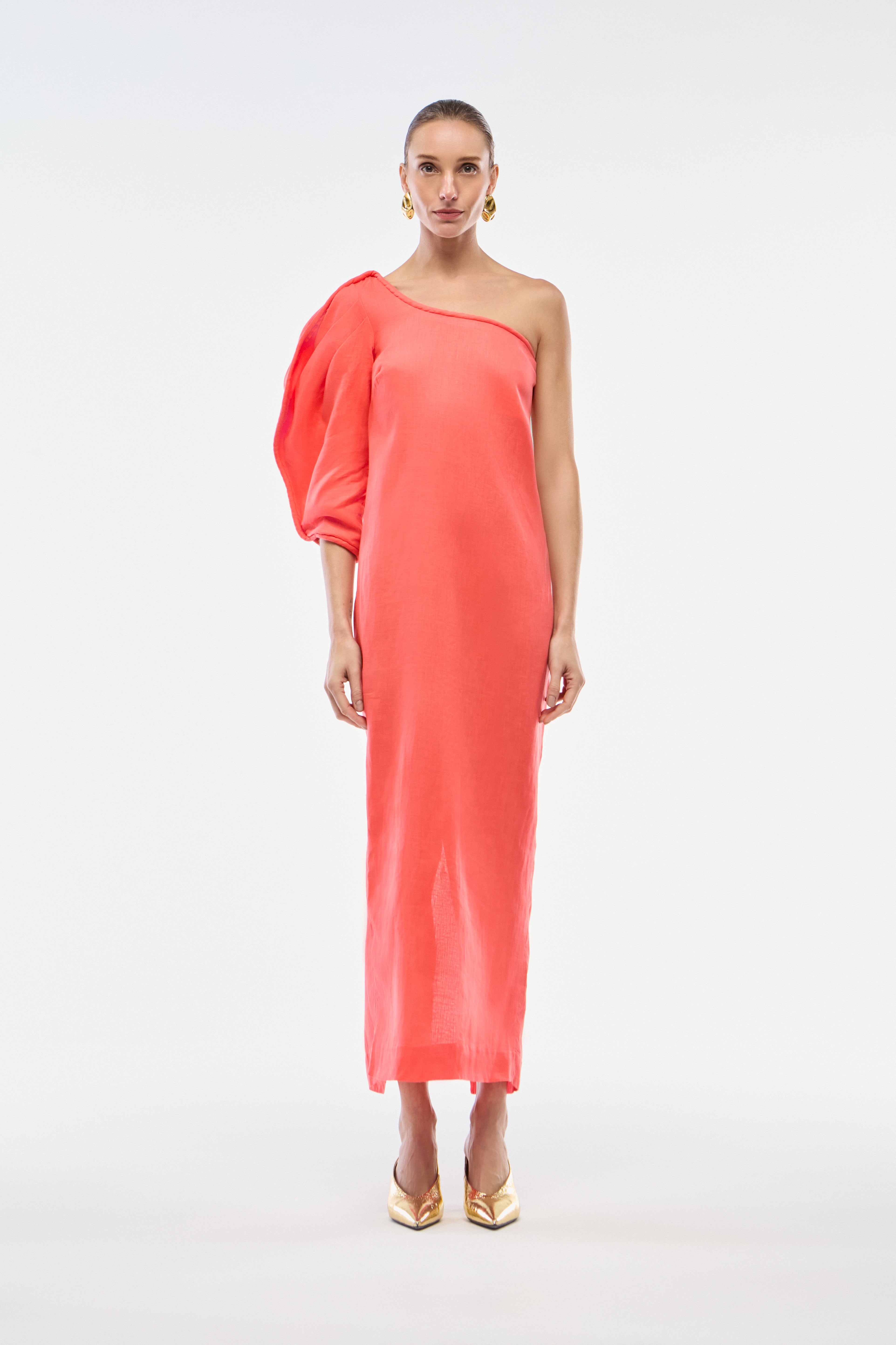 VESTIDO LONGO LINHO OMBRO SÓ VERMELHO