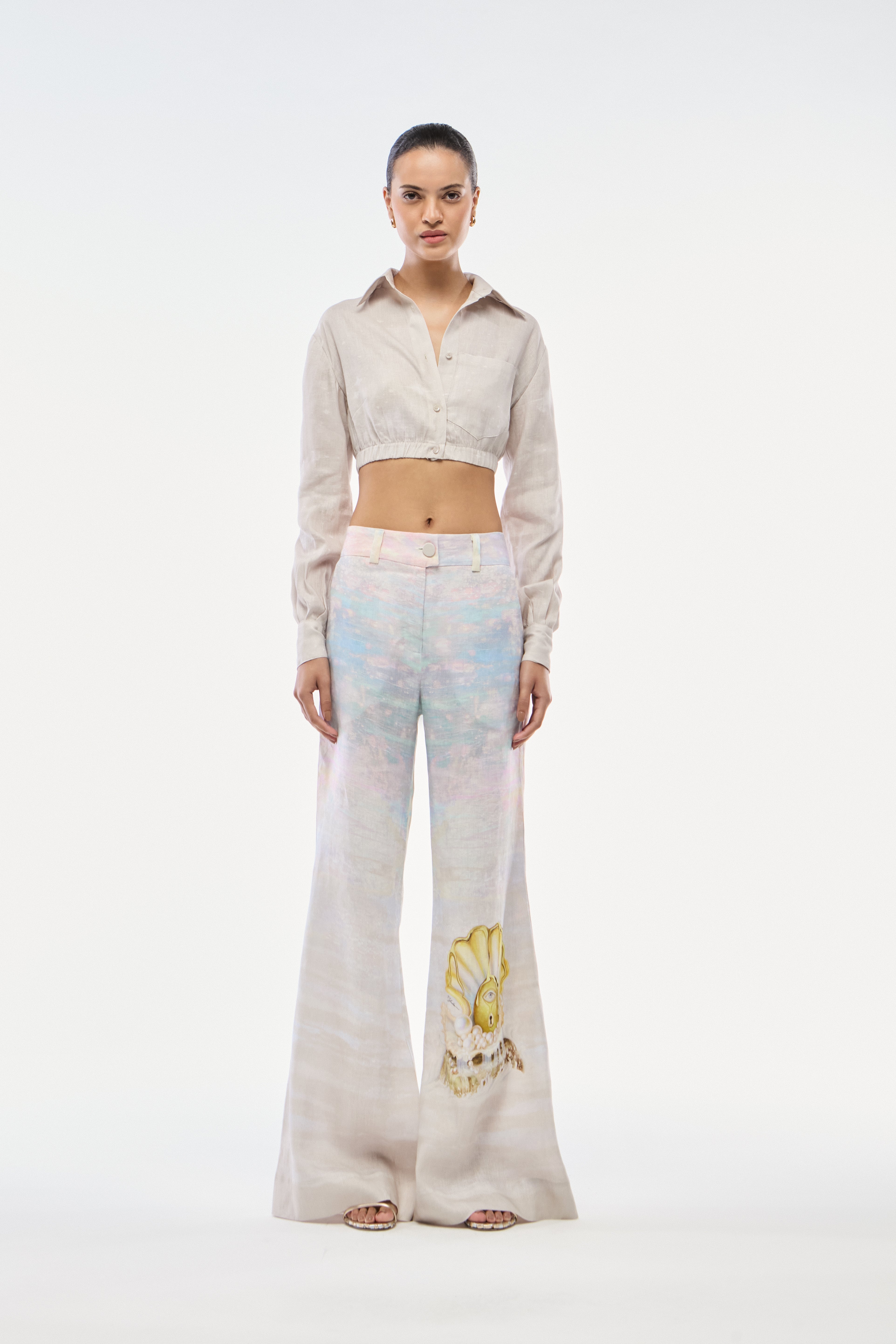 CAMISA CROPPED LINHO OVO BEGE
