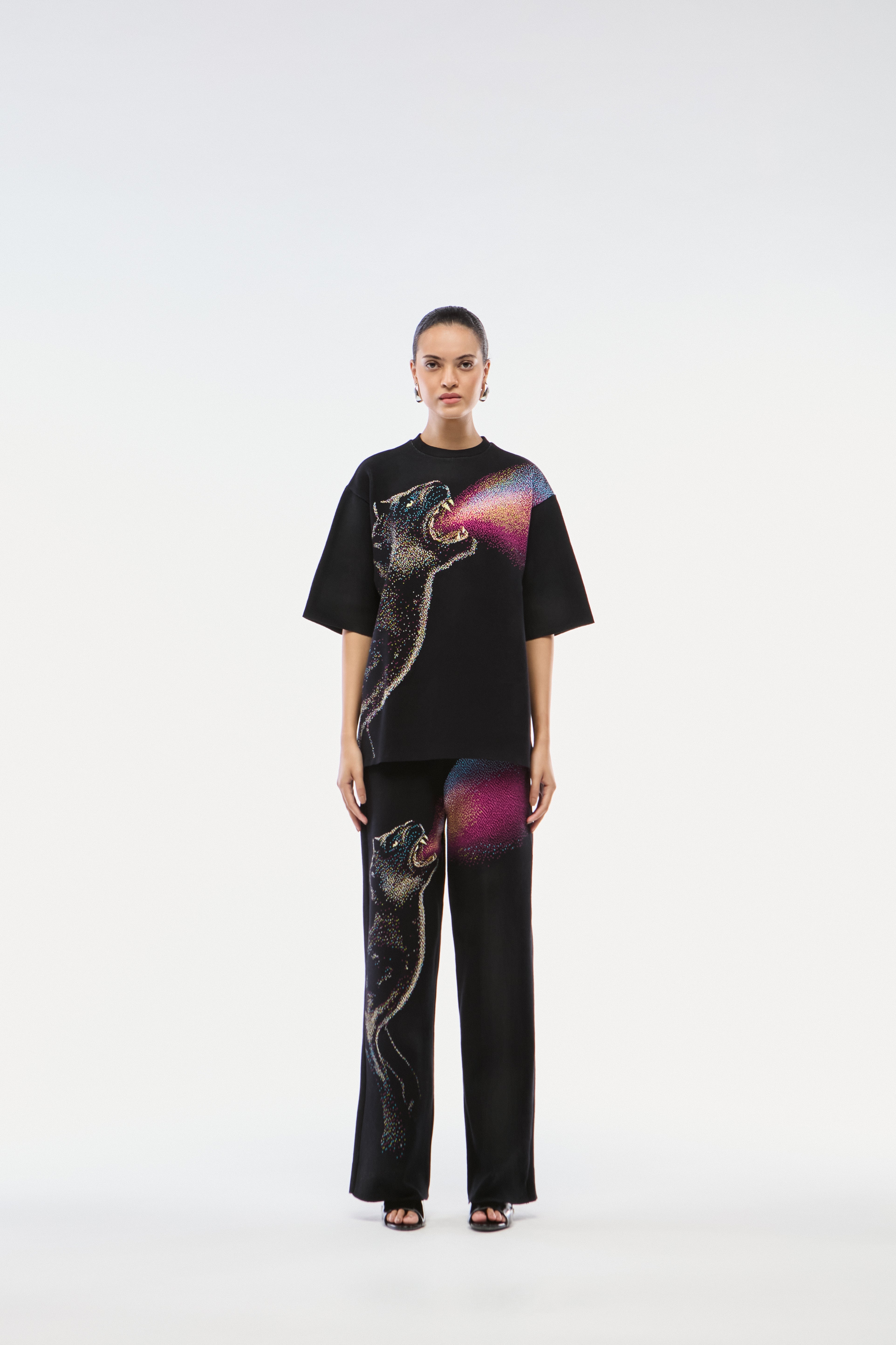 CAMISETA JACQUARD TRICOT PRETO