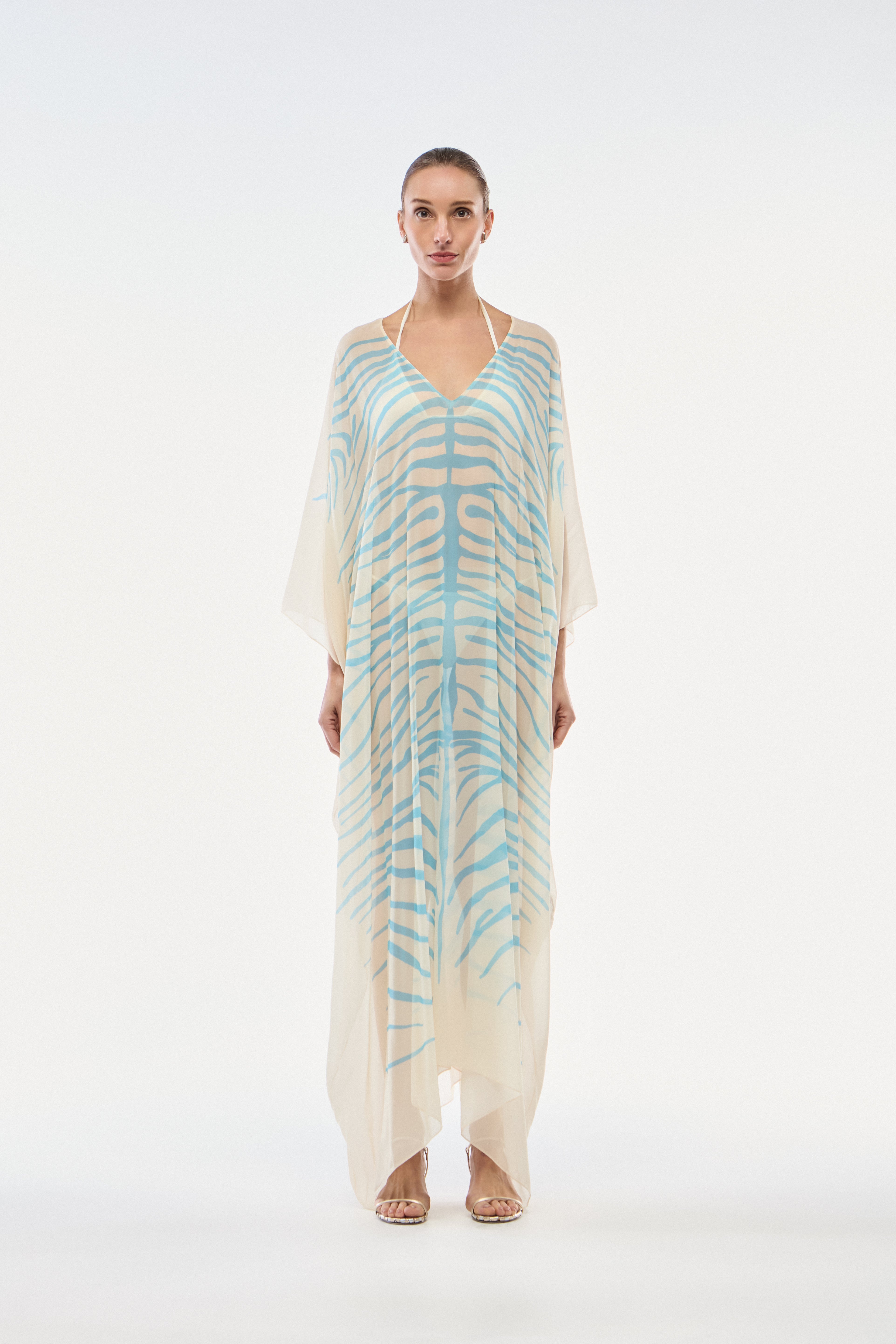 KAFTAN GEORGETTE ZEBRA MONO AZUL SKY