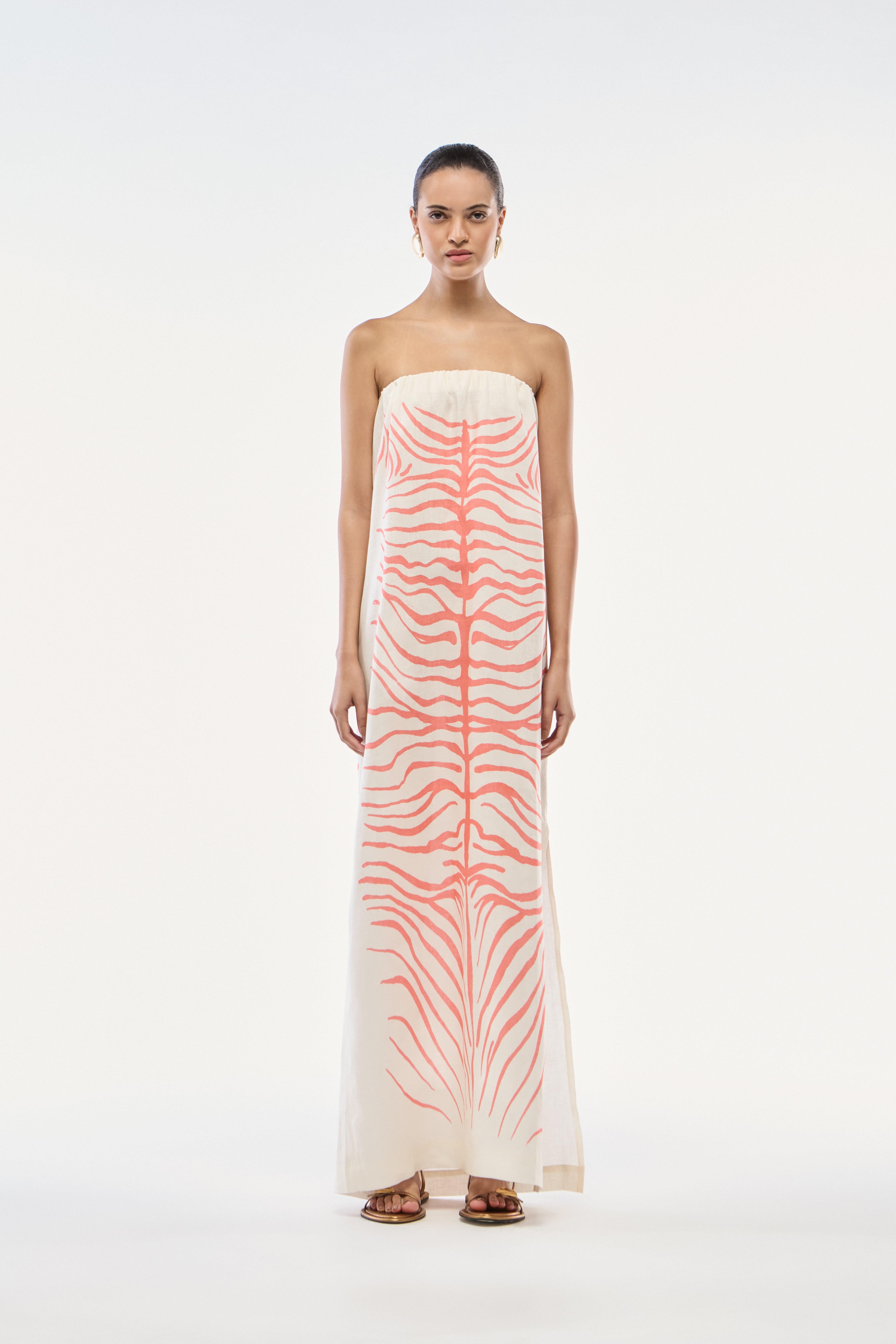 VESTIDO SEM ALÇA LINHO ZEBRA MONO VERMELHO