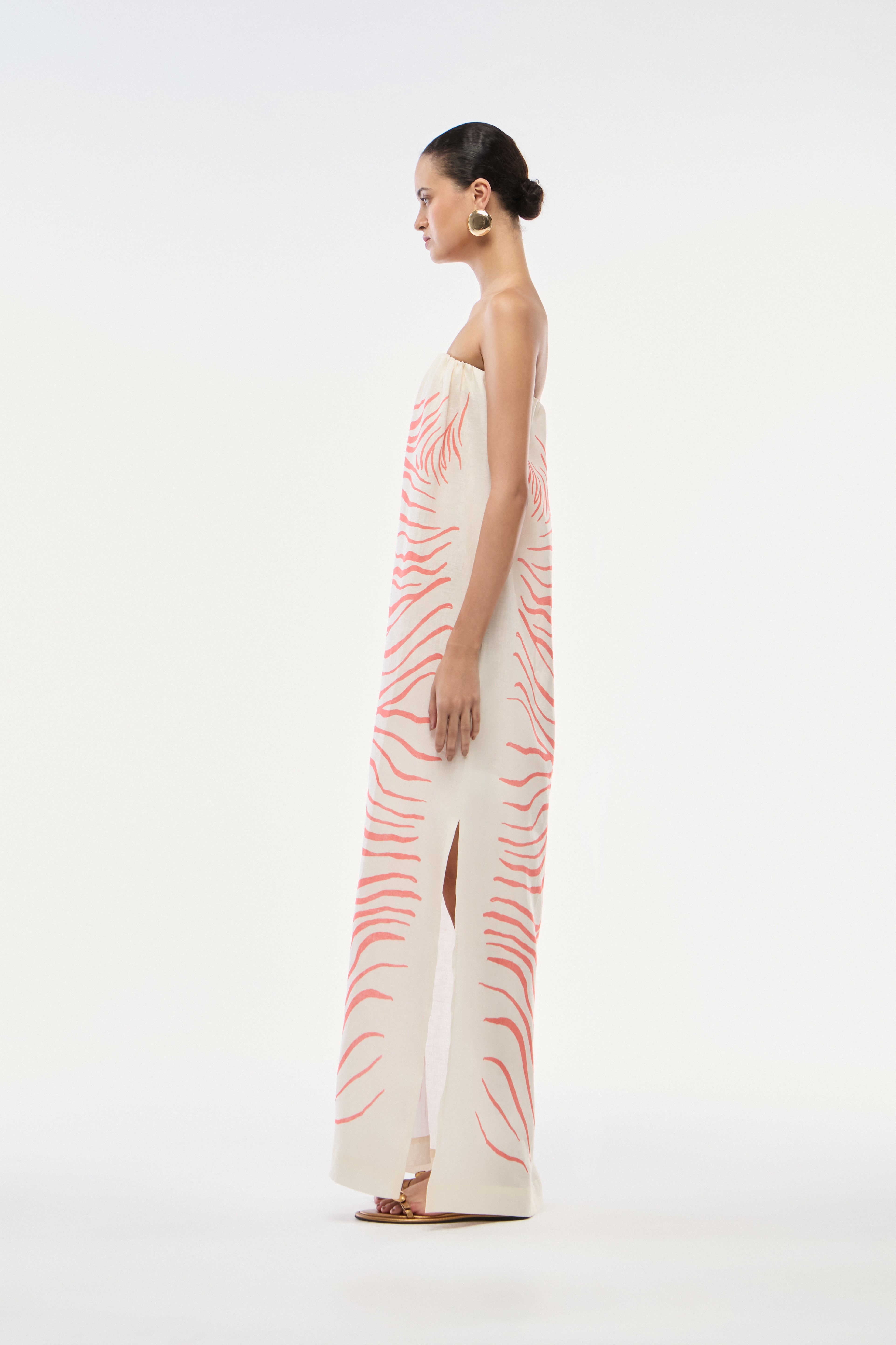VESTIDO SEM ALÇA LINHO ZEBRA MONO VERMELHO