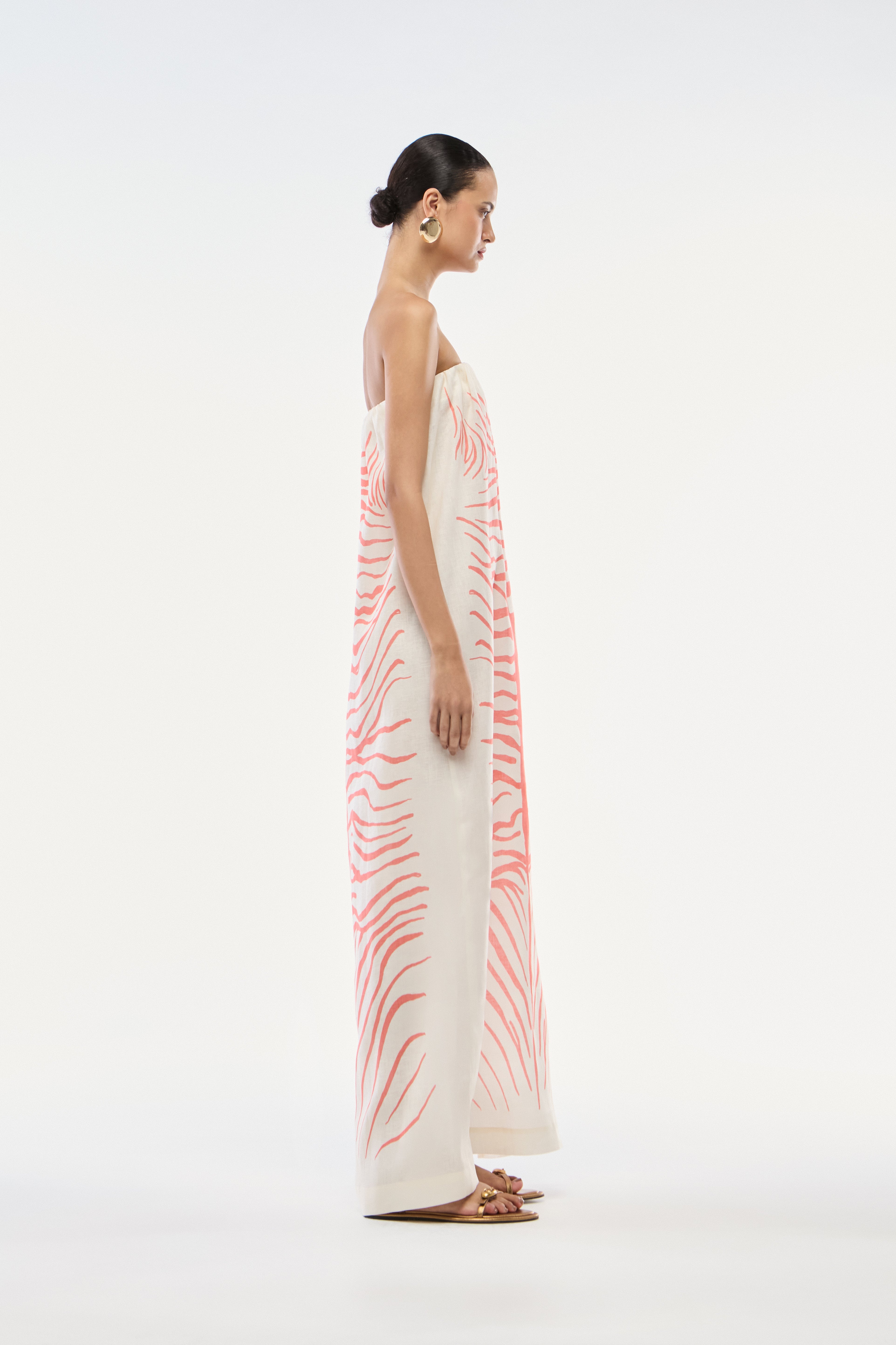 VESTIDO SEM ALÇA LINHO ZEBRA MONO VERMELHO
