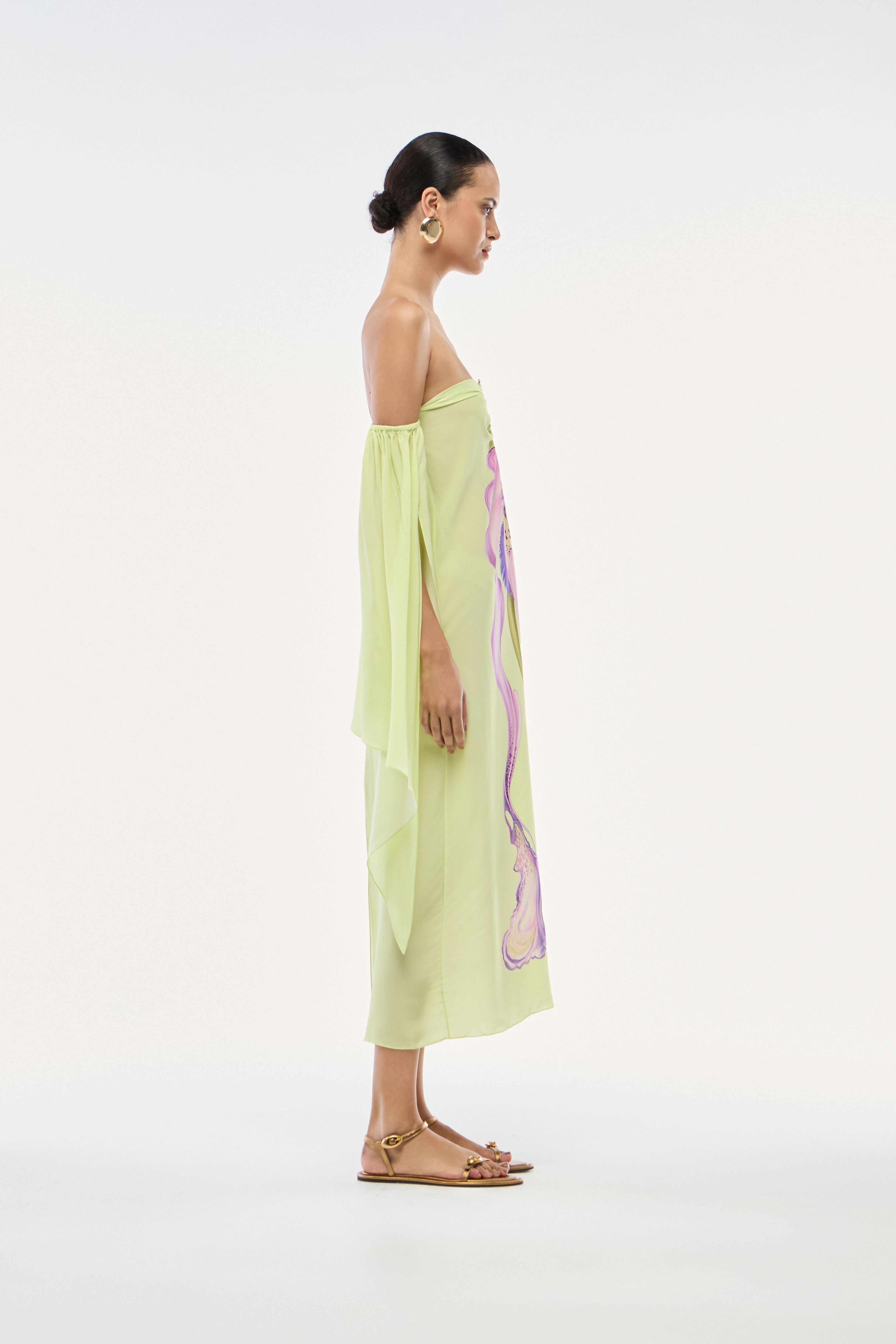 VESTIDO SEM ALÇA SEDA FLORAL CITRUS