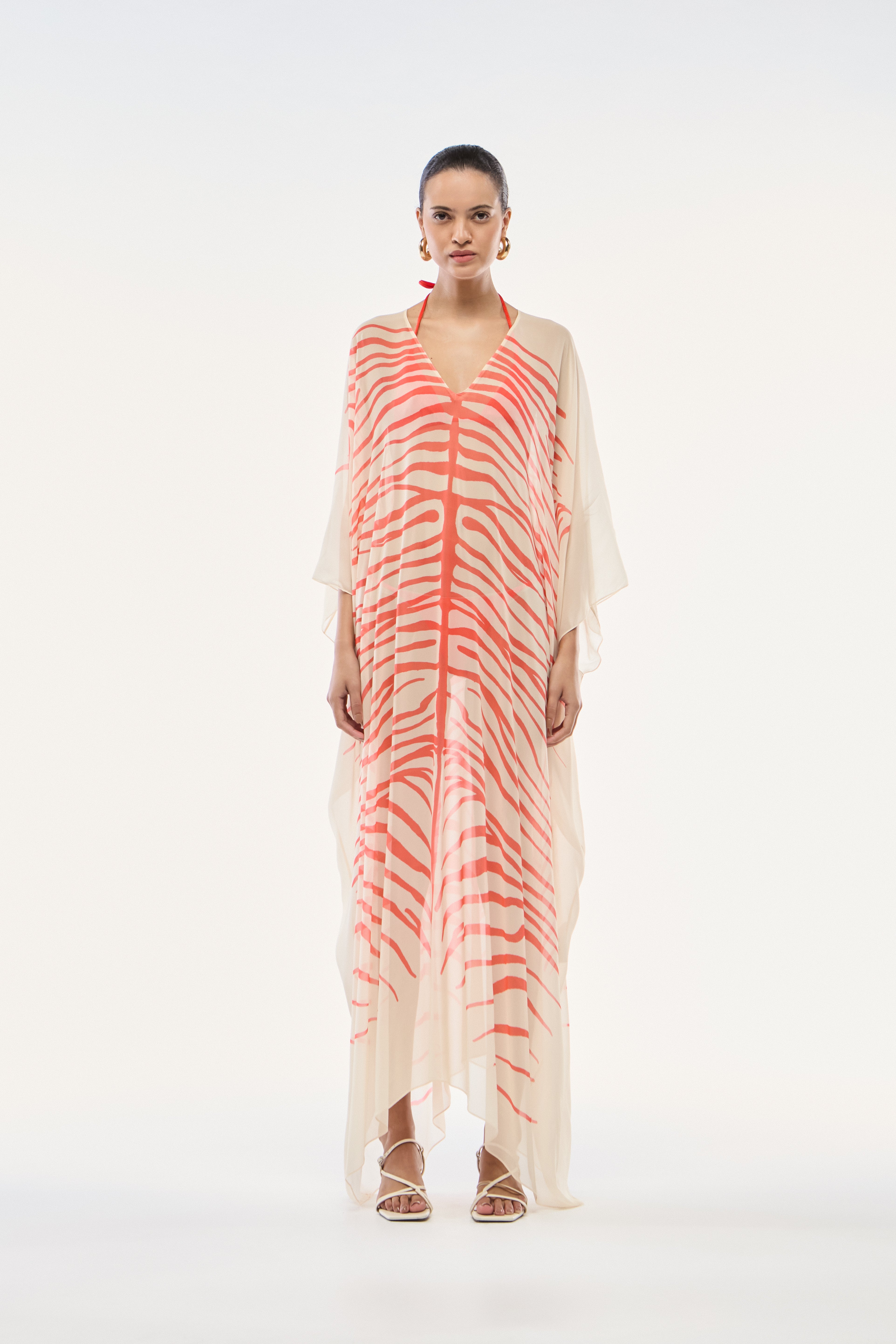KAFTAN GEORGETTE ZEBRA MONO VERMELHO