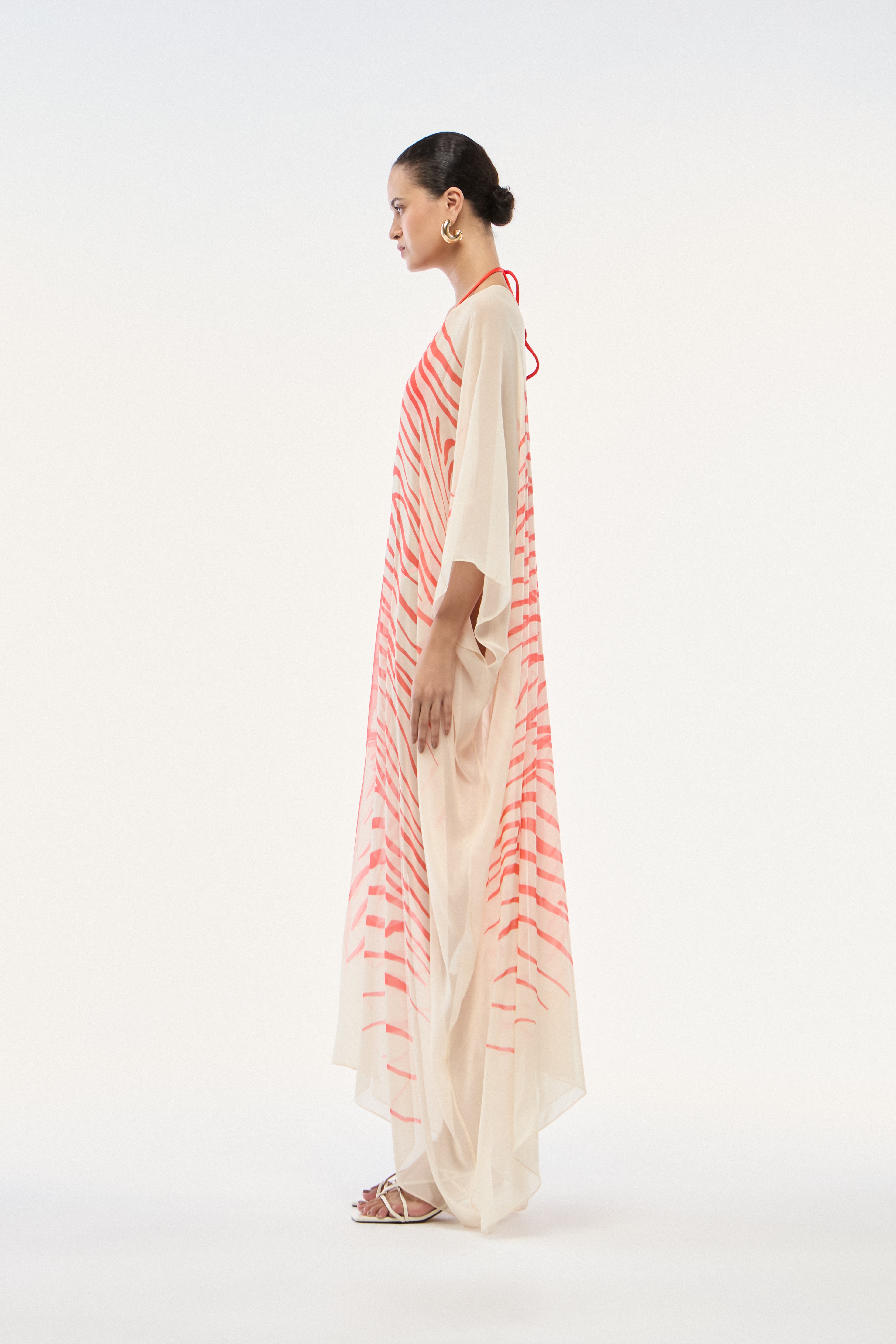 KAFTAN GEORGETTE ZEBRA MONO VERMELHO