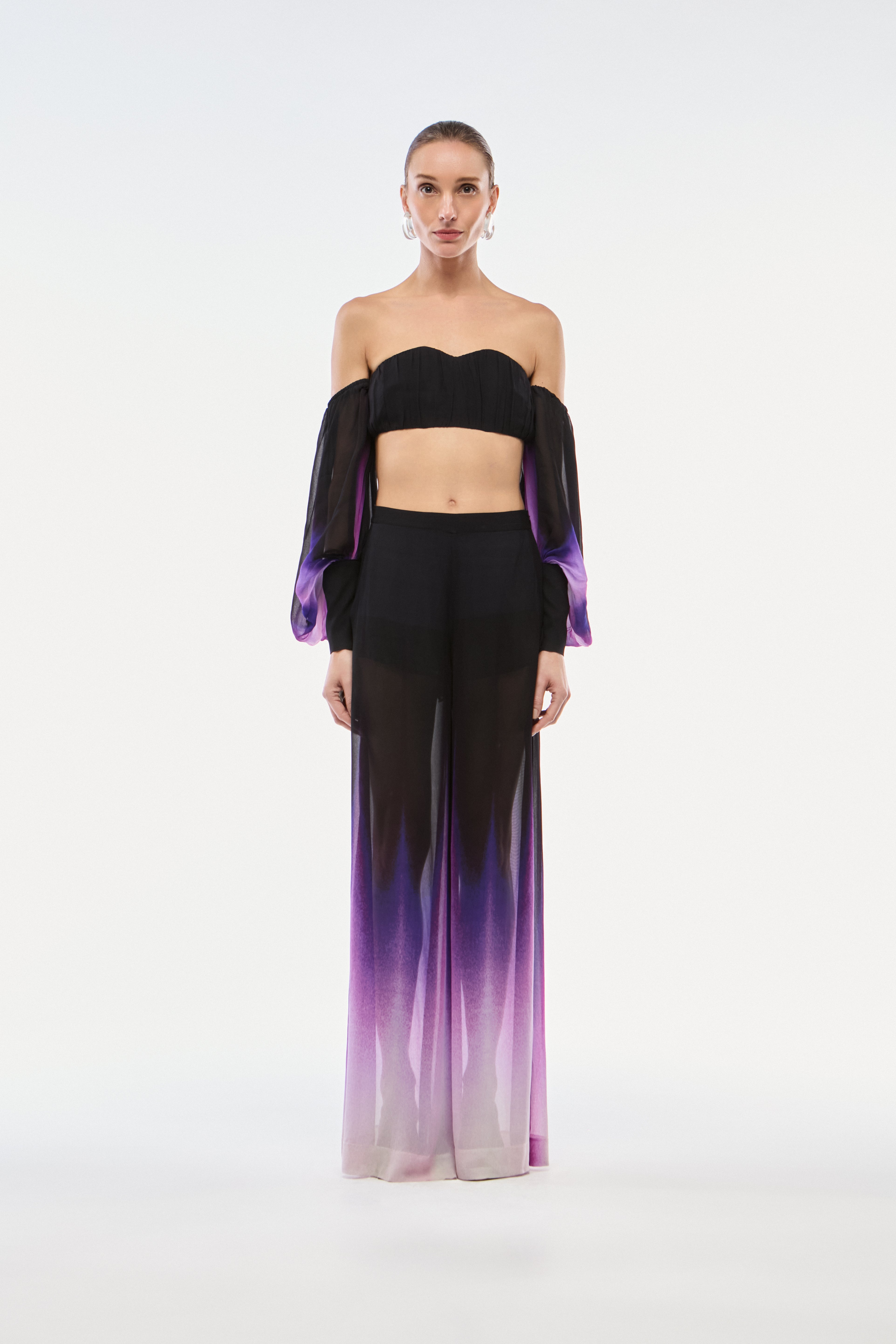 TOP CROPPED GEORGETTE FLORAL BLACK
