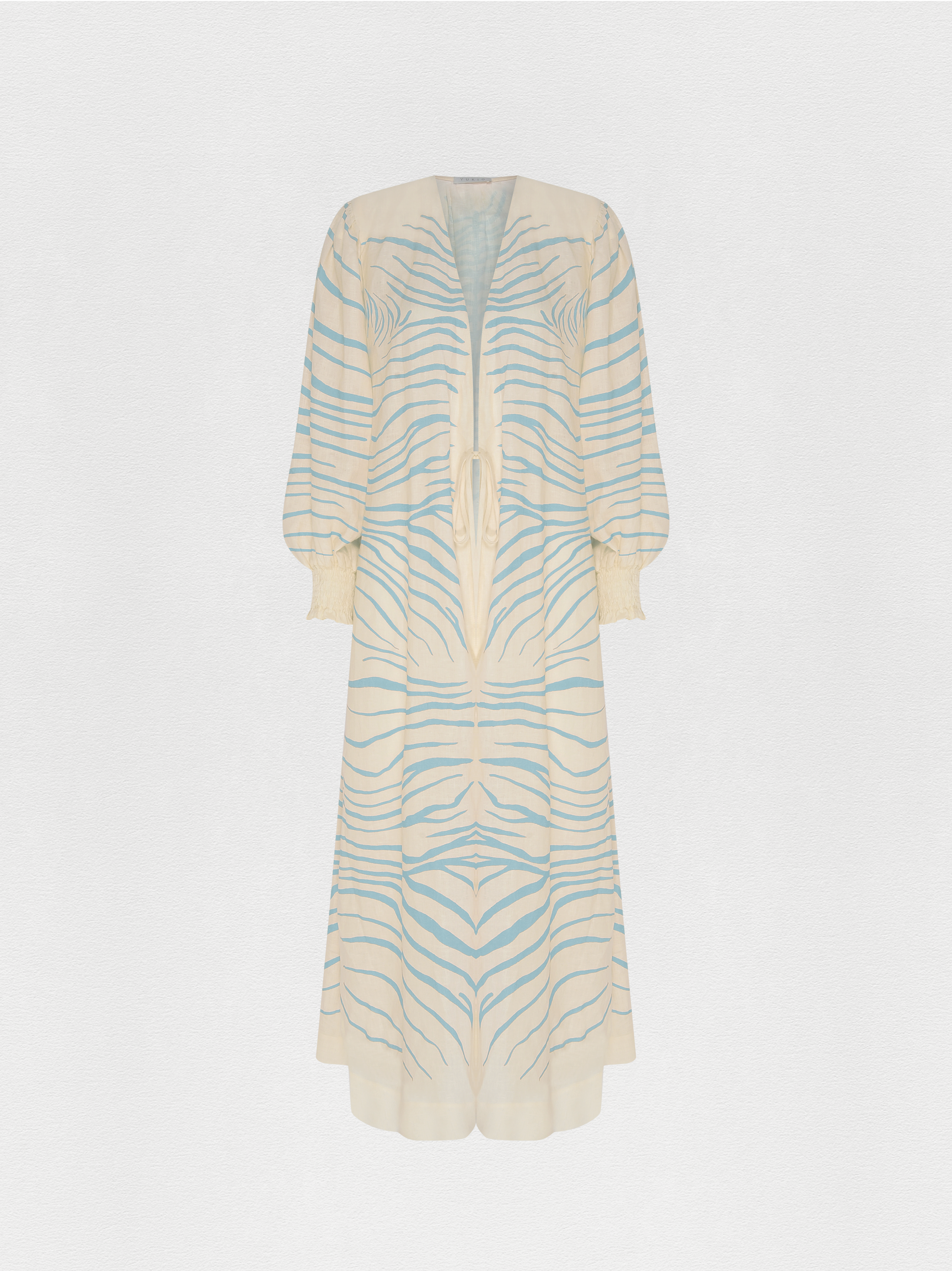 ROBE LONGO LINHO ZEBRA MONO AZUL SKY