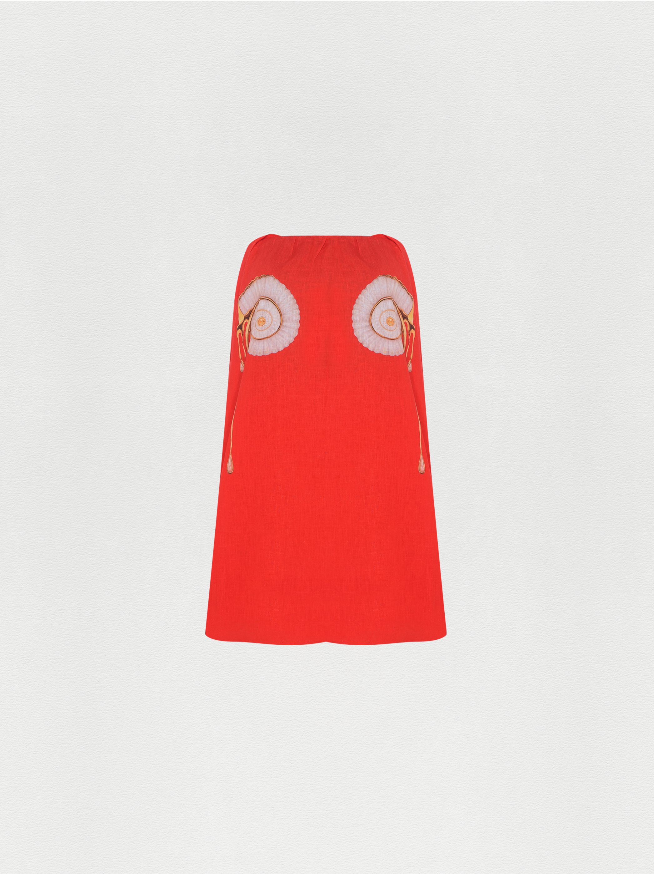 VESTIDO CURTO LINHO SEM ALÇA CARACOL VERMELHO