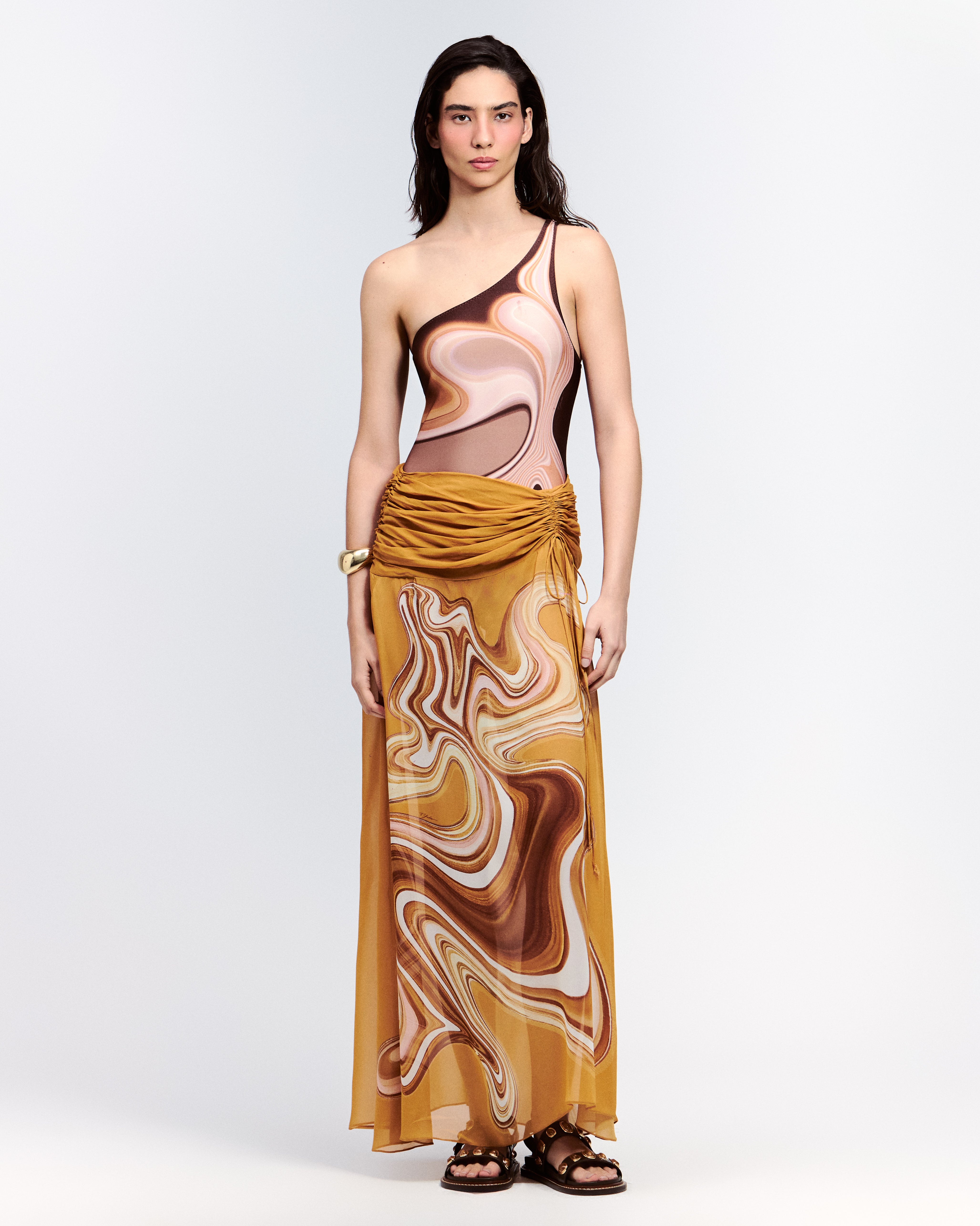 SAIA LONGA COM PALA FRANZIDA GEORGETTE MELTED YELLOW