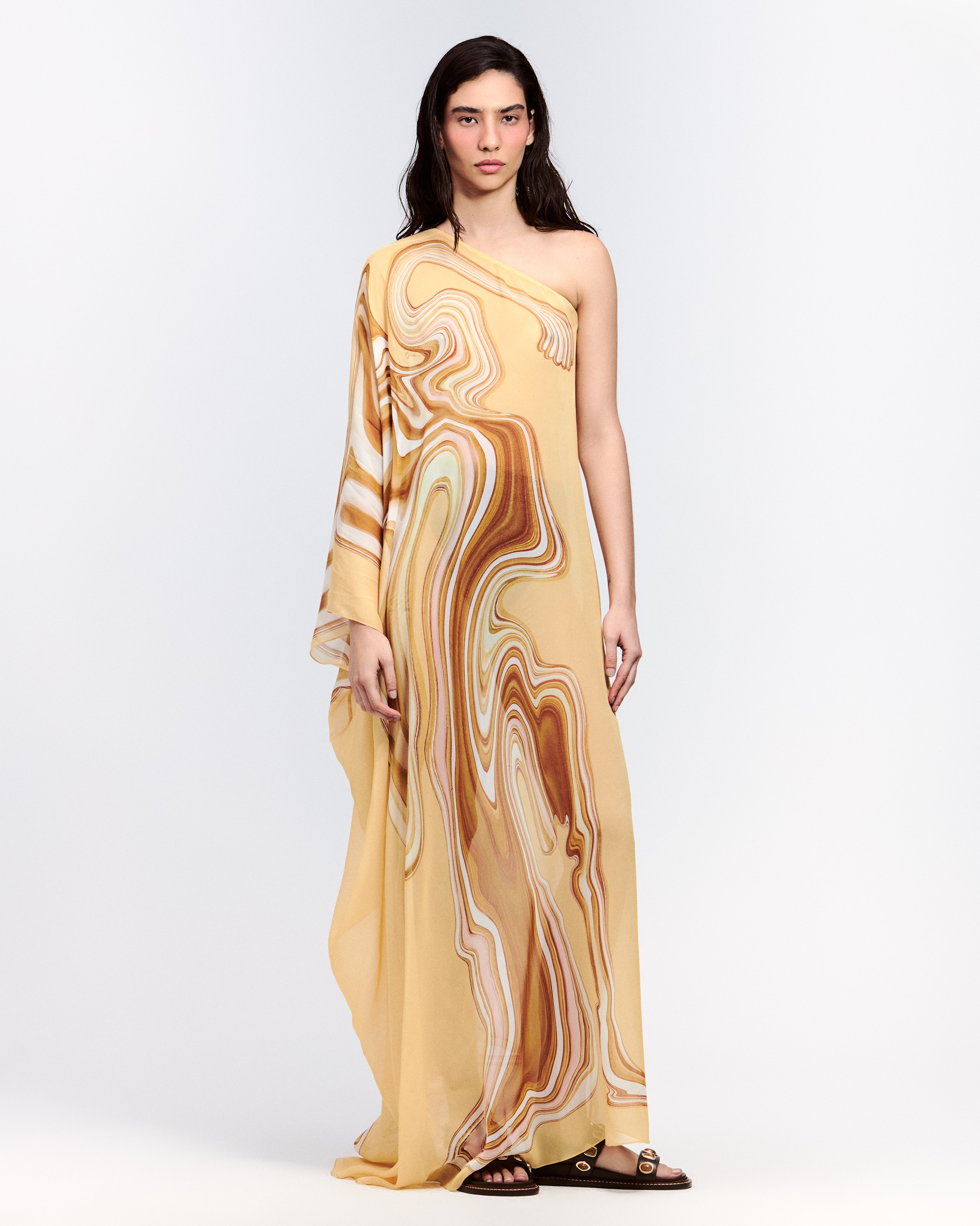 KAFTAN OMBRO SÓ GEORGETTE MELTED YELLOW