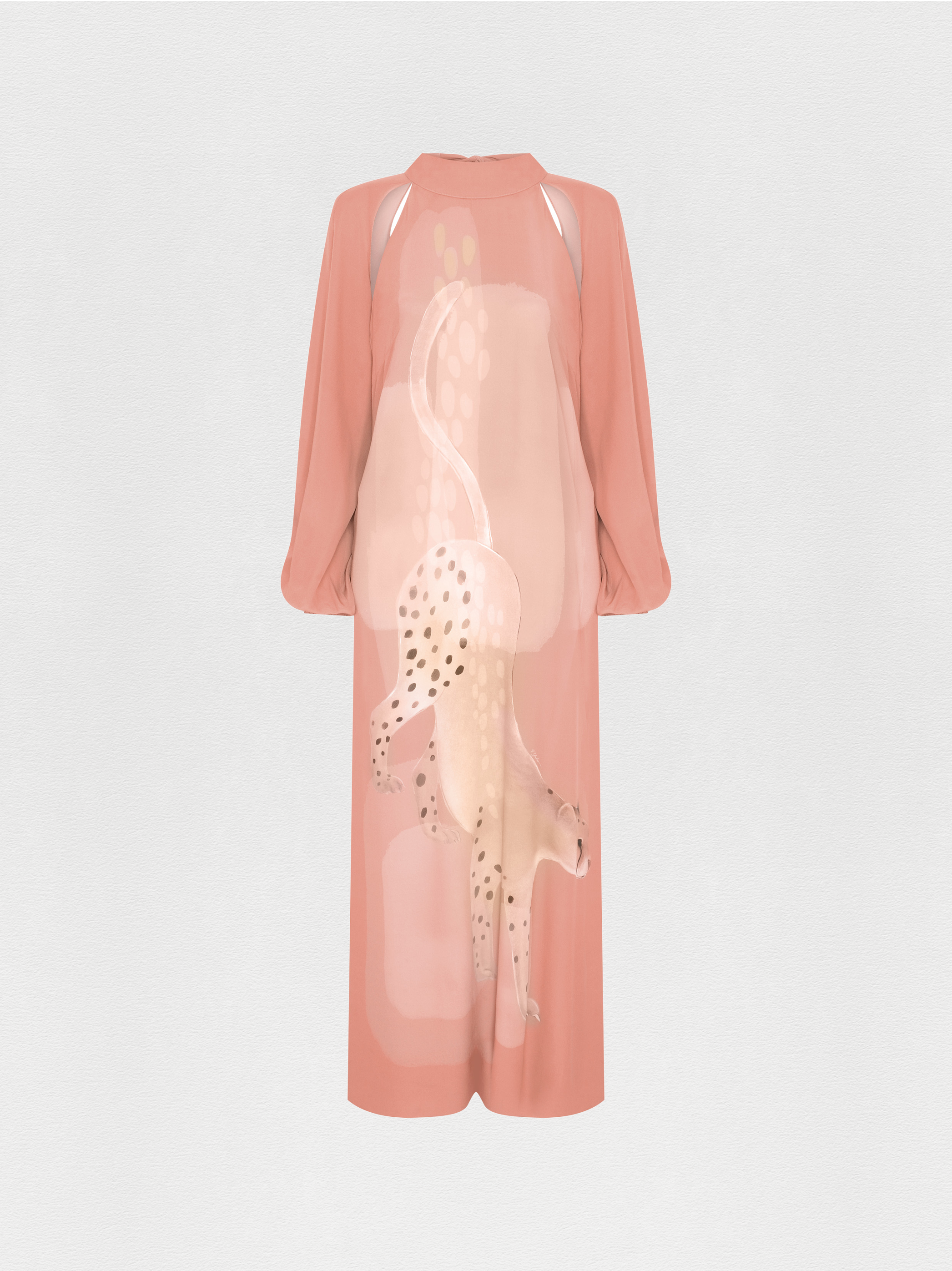 VESTIDO MANGA LONGA GEORGETTE GUEPARDO ROSA