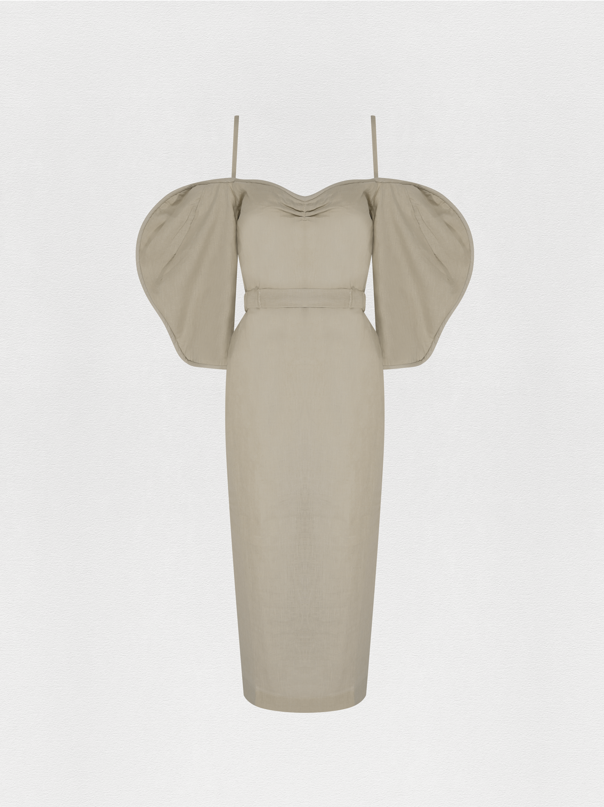 VESTIDO MIDI LINHO CINZA CLARO