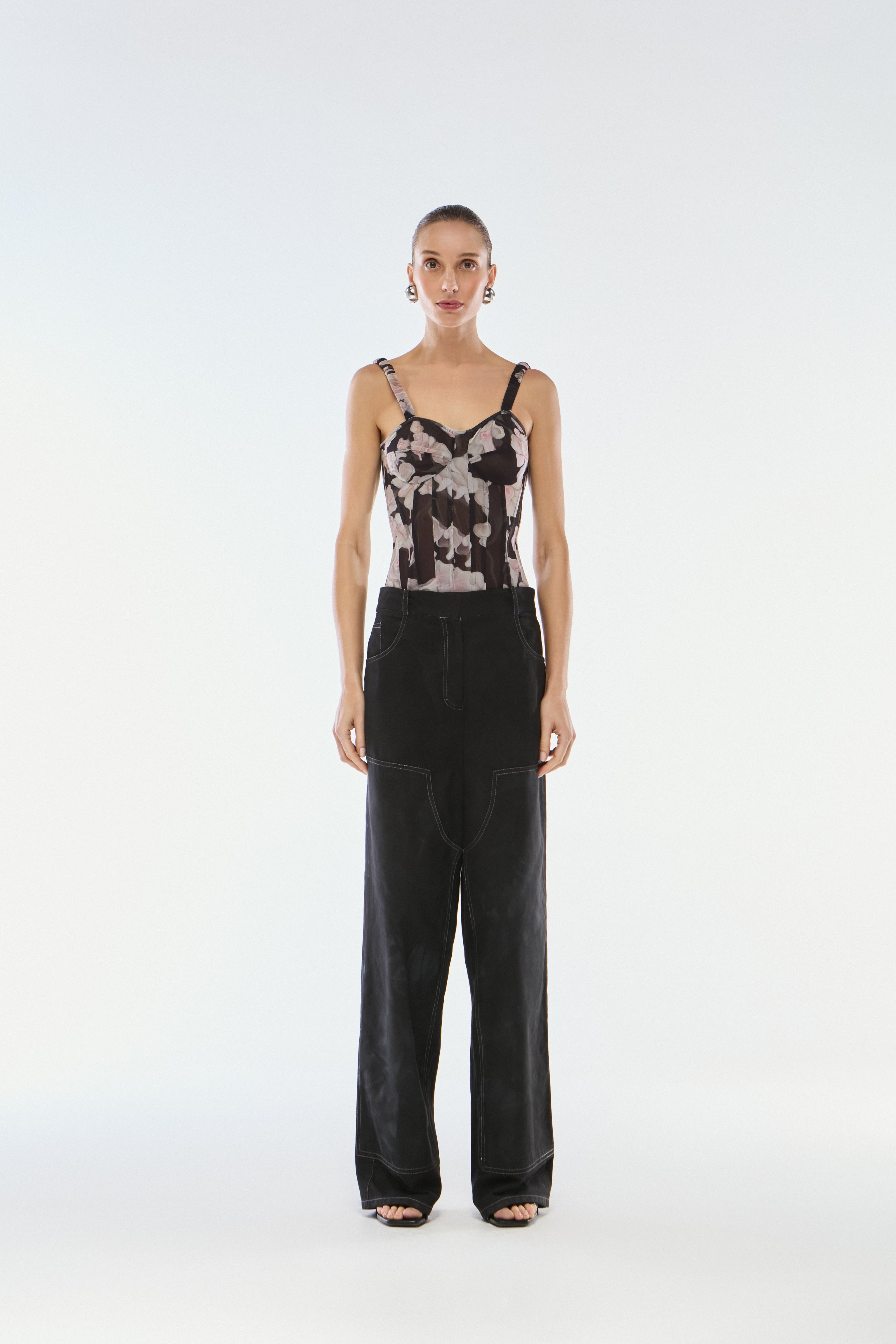 CORSELET TULE FLOWER PRETO