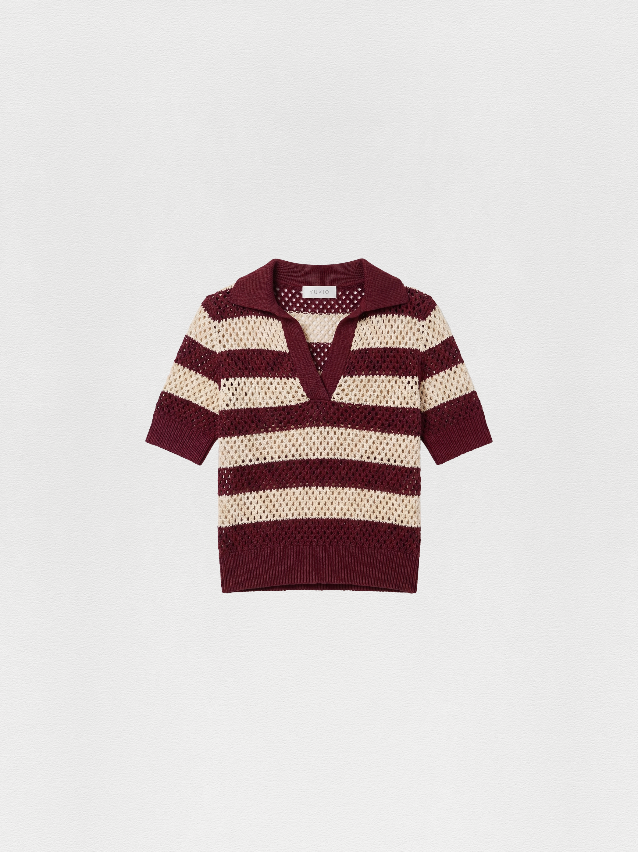 BLUSA POLO TRICOT LISTRAS BORDÔ