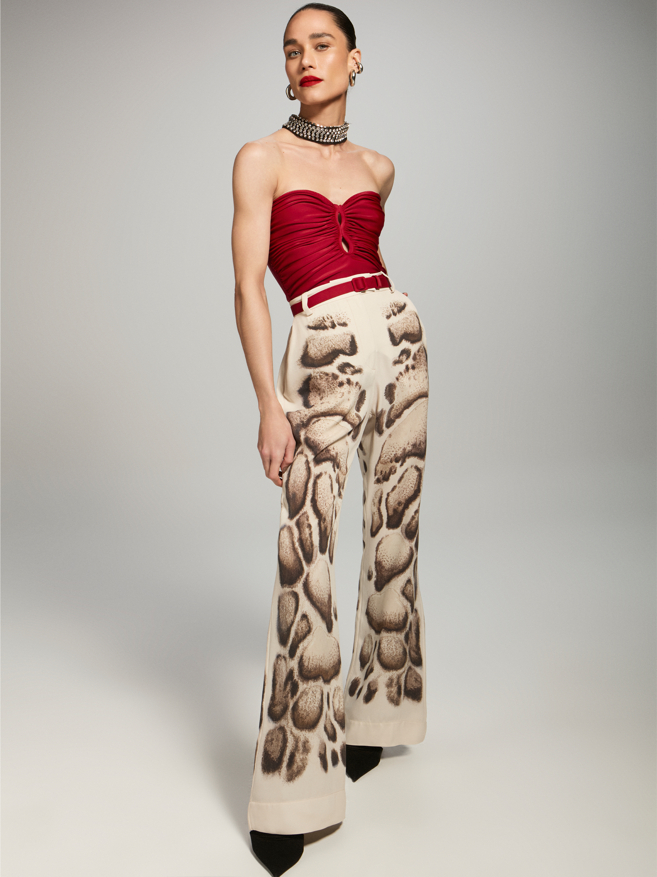 CALÇA FLARE CREPE PATOU SKIN NATURAL