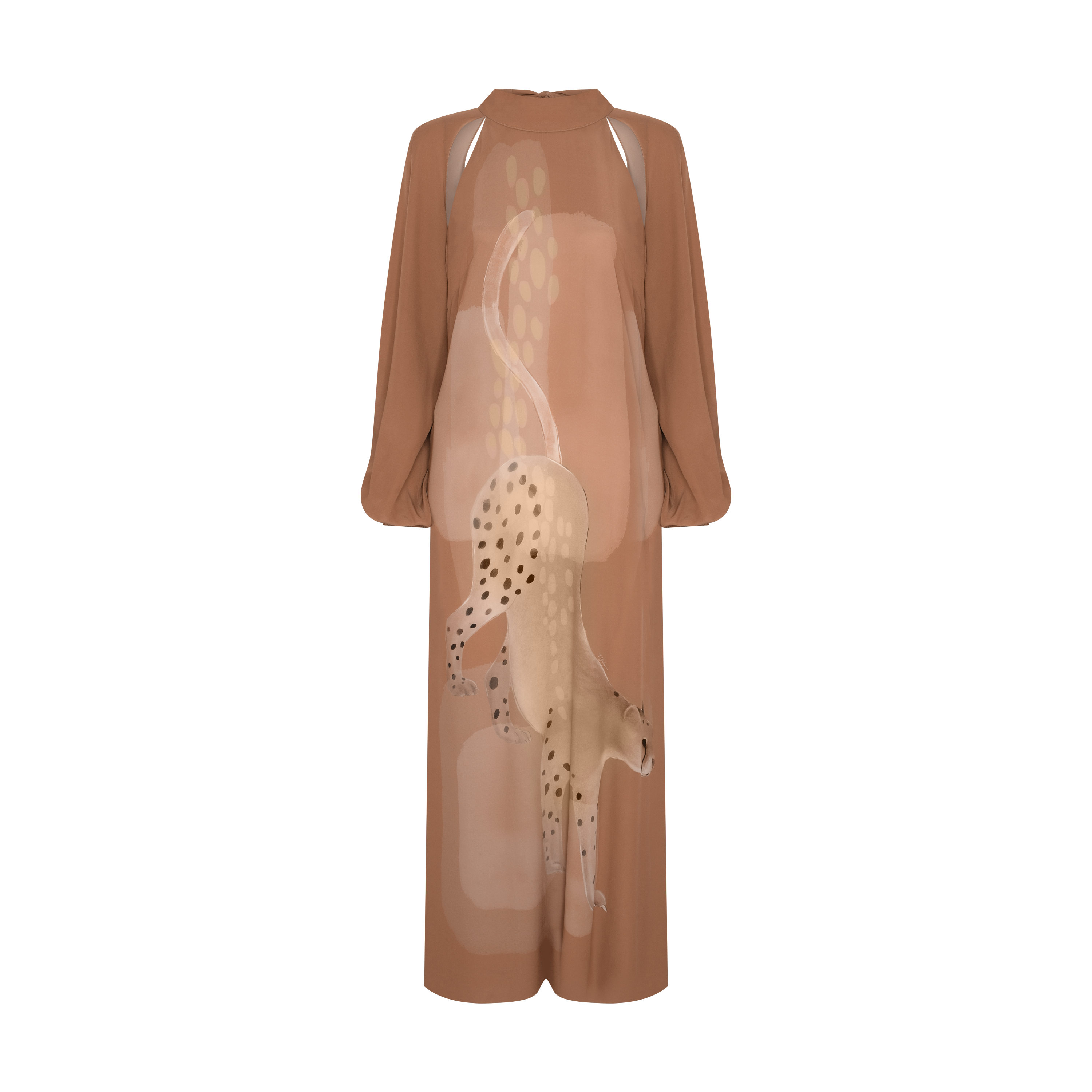 VESTIDO MANGA LONGA GEORGETTE PANTERA CLÁSSICA