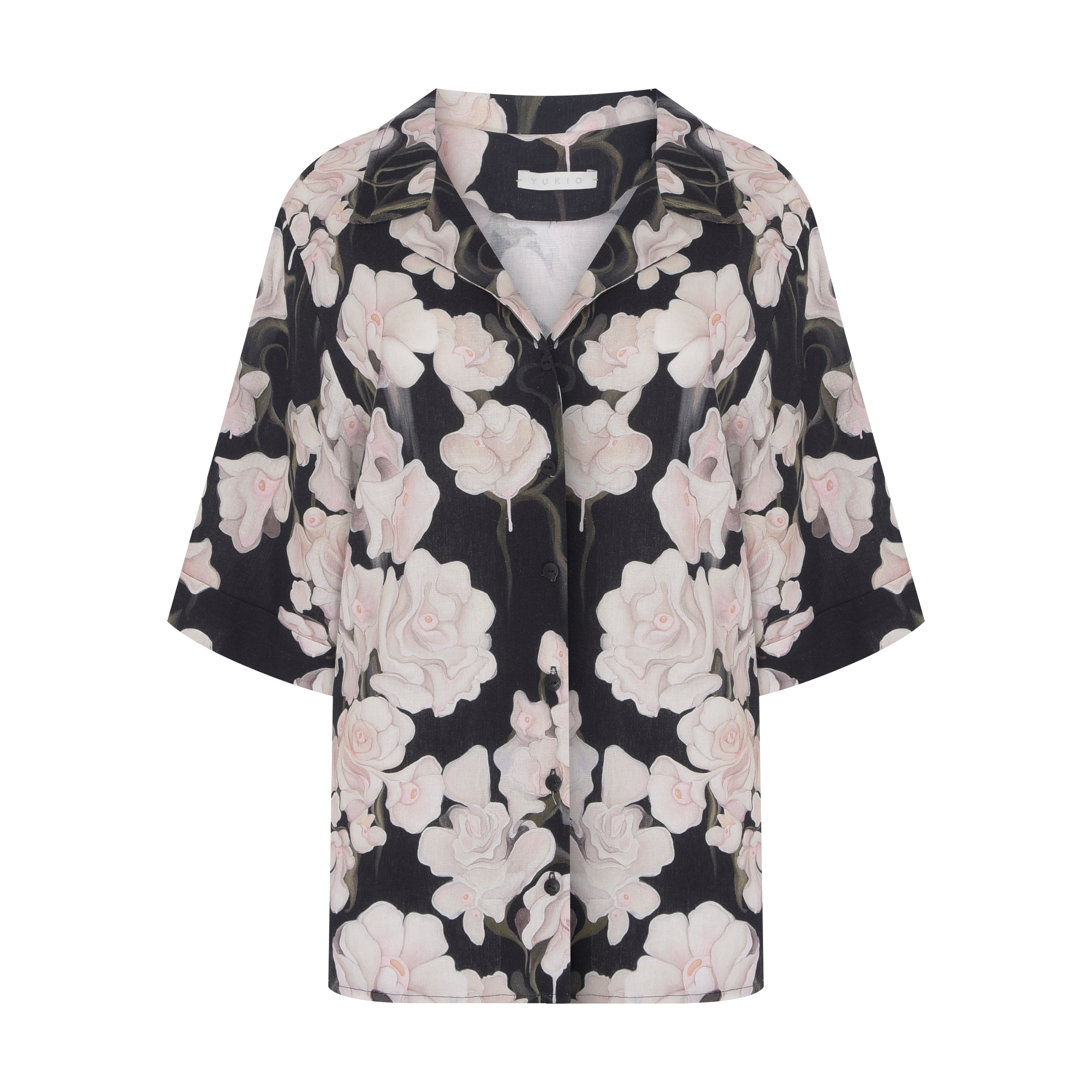 CAMISA MANGA CURTA FLOWER PRETO