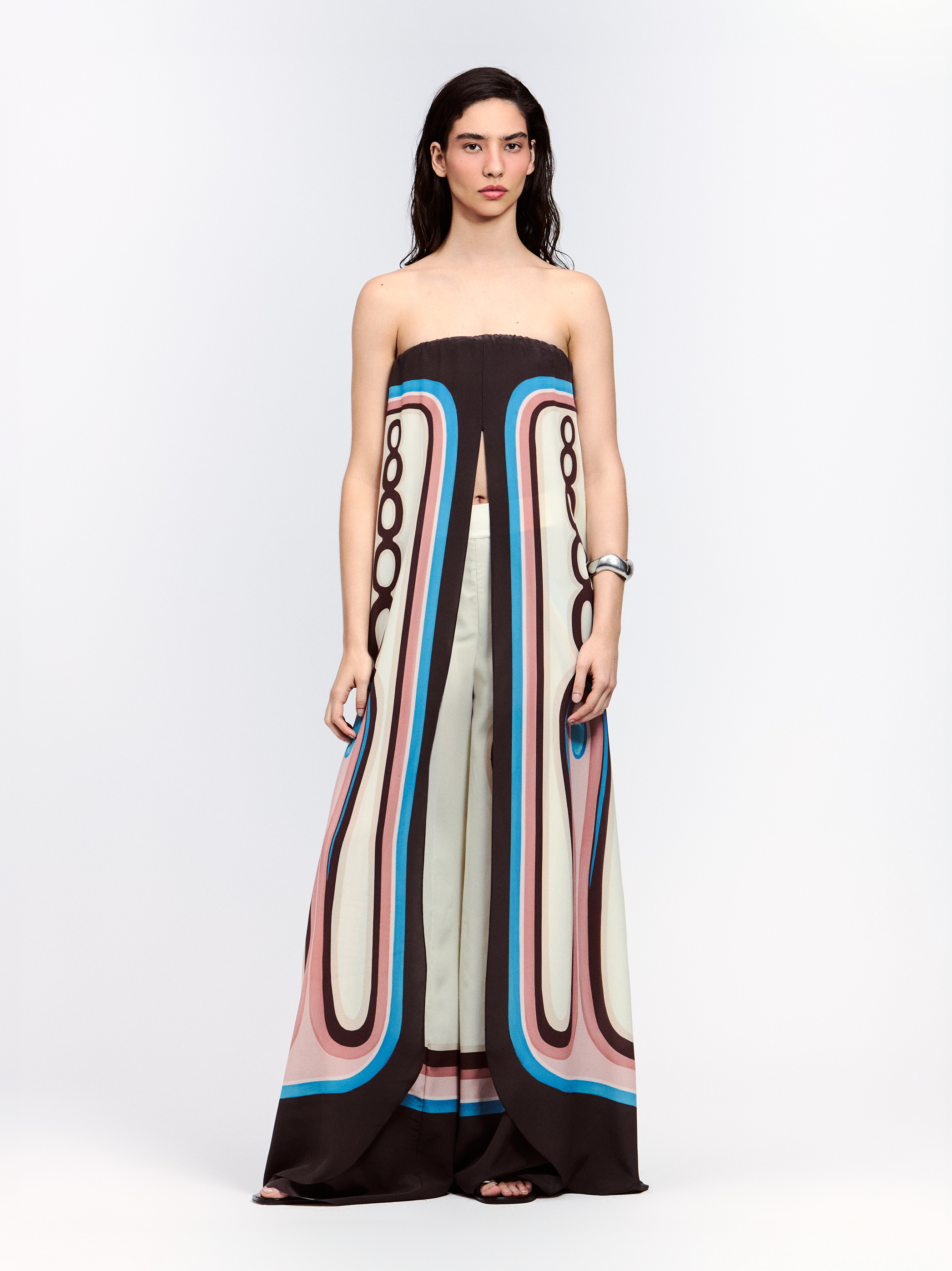 VESTIDO SEDA COM TOP CORRENTES