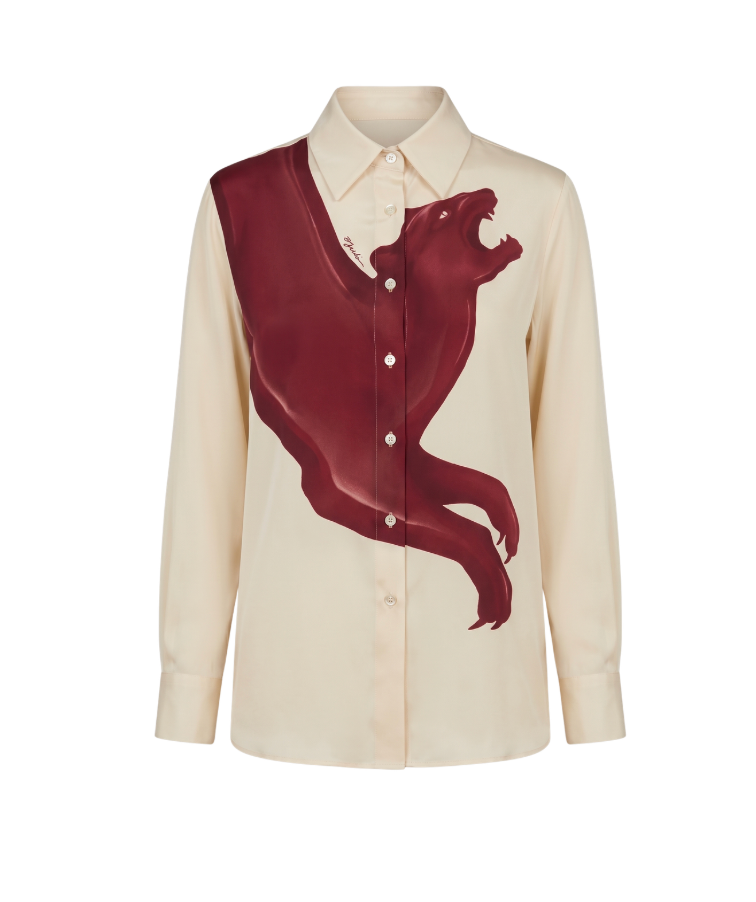 CAMISA SEDA PANTERA BORDÔ
