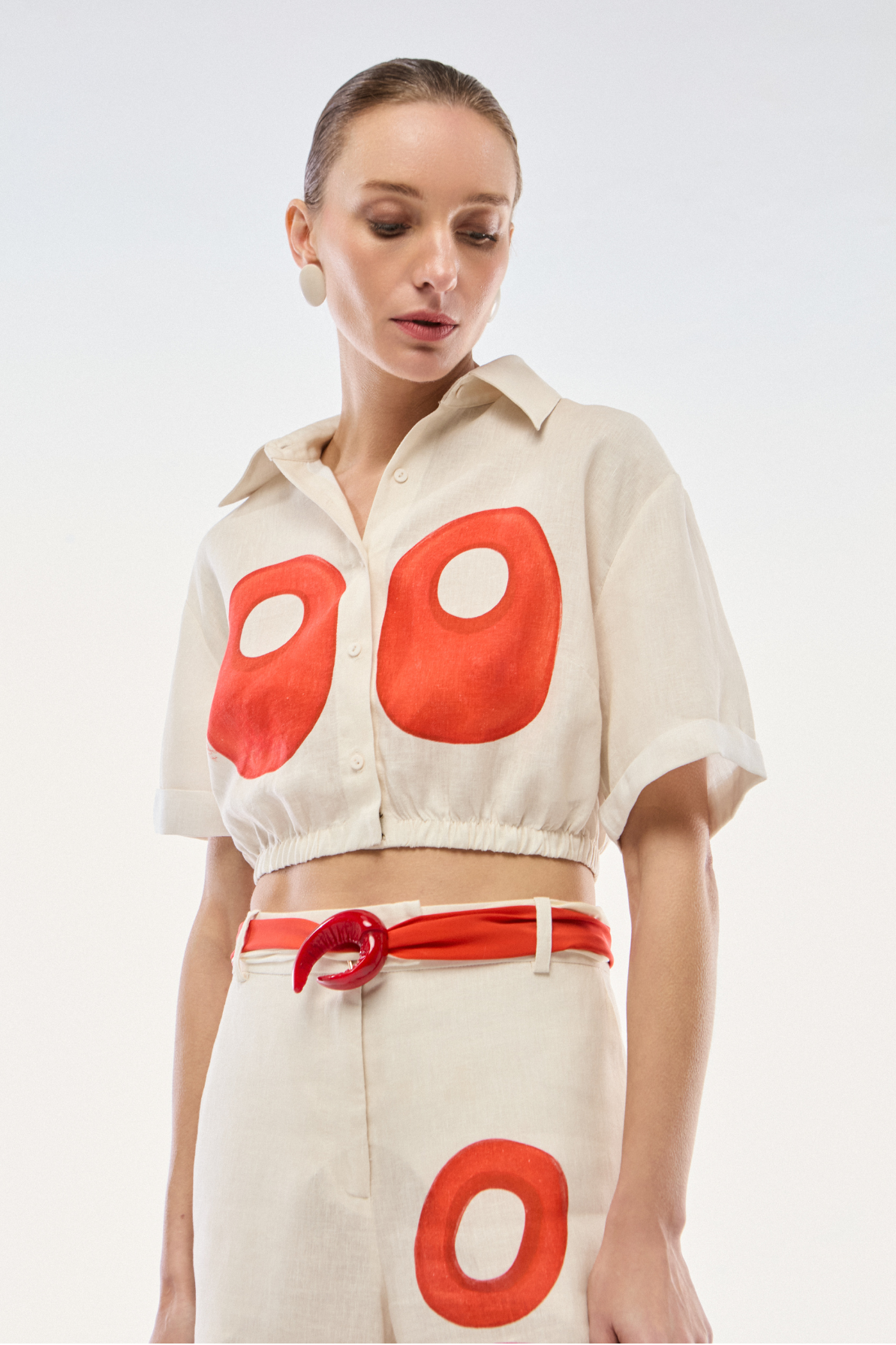 CAMISA CROPPED LINHO MANGA CURTA LOBSTER