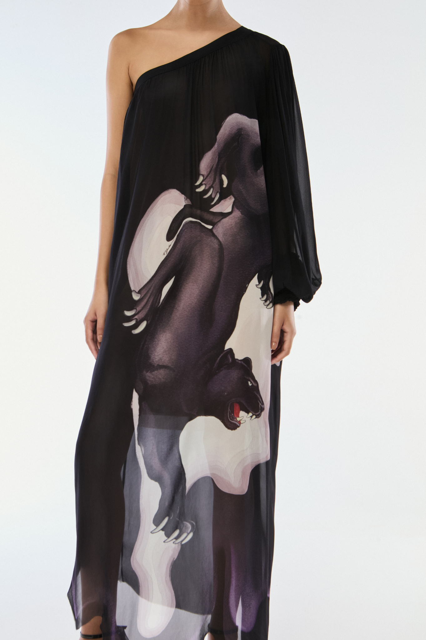 VESTIDO OMBRO SÓ GEORGETTE PANTERA WAVE